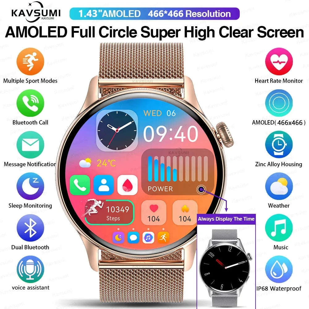AMOLED Smart Watch with Bluetooth Calling & Fitness Tracking-Gold / Original AMOLED / China Mainland