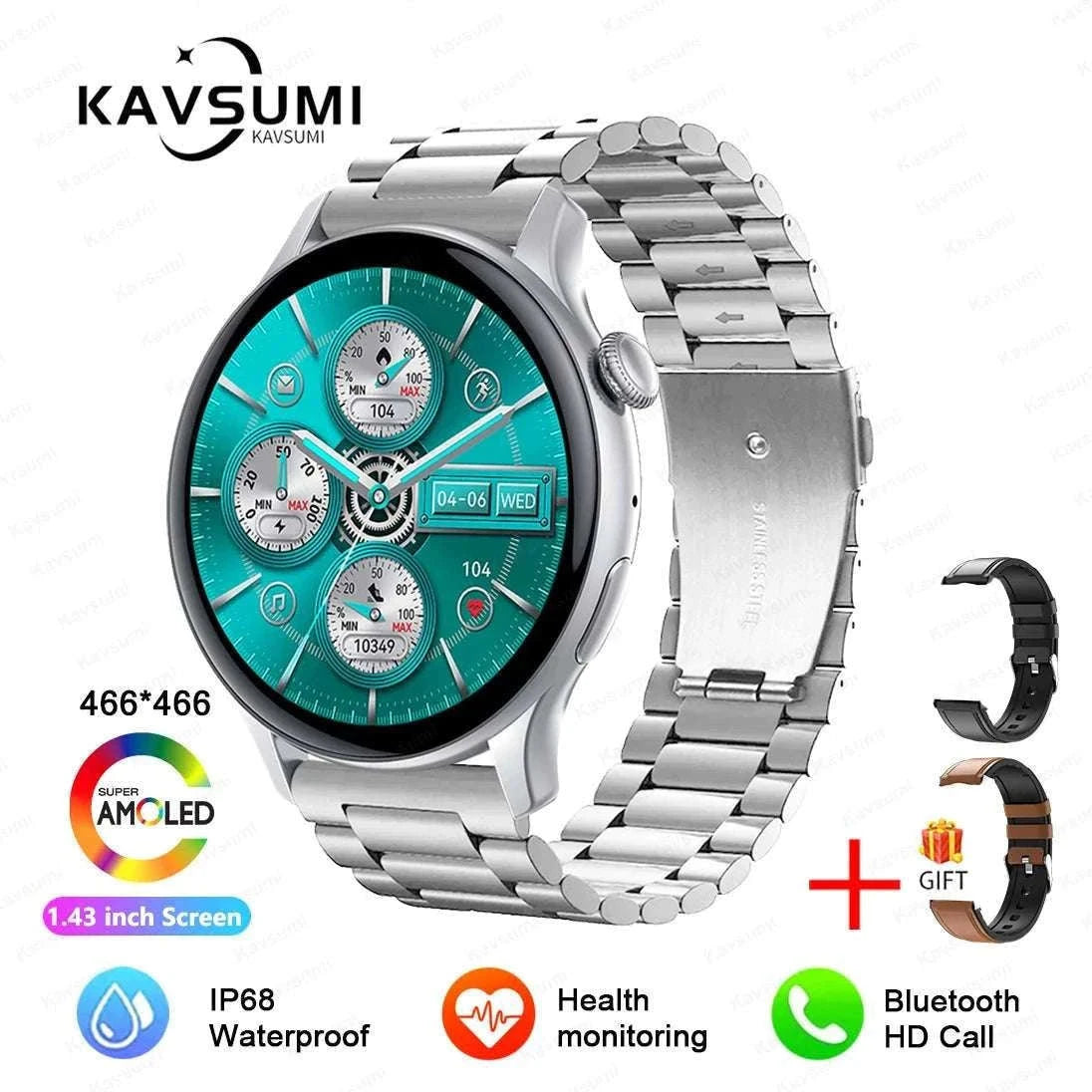 AMOLED Smart Watch with Bluetooth Calling & Fitness Tracking-Gold / Original AMOLED / China Mainland
