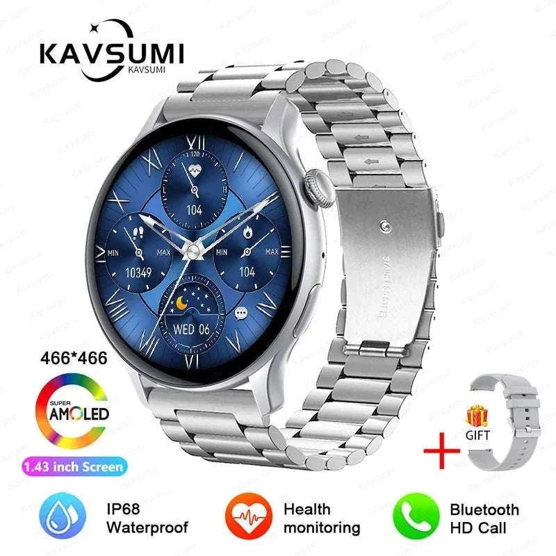 AMOLED Smart Watch with Bluetooth Calling & Fitness Tracking-Gold / Original AMOLED / China Mainland