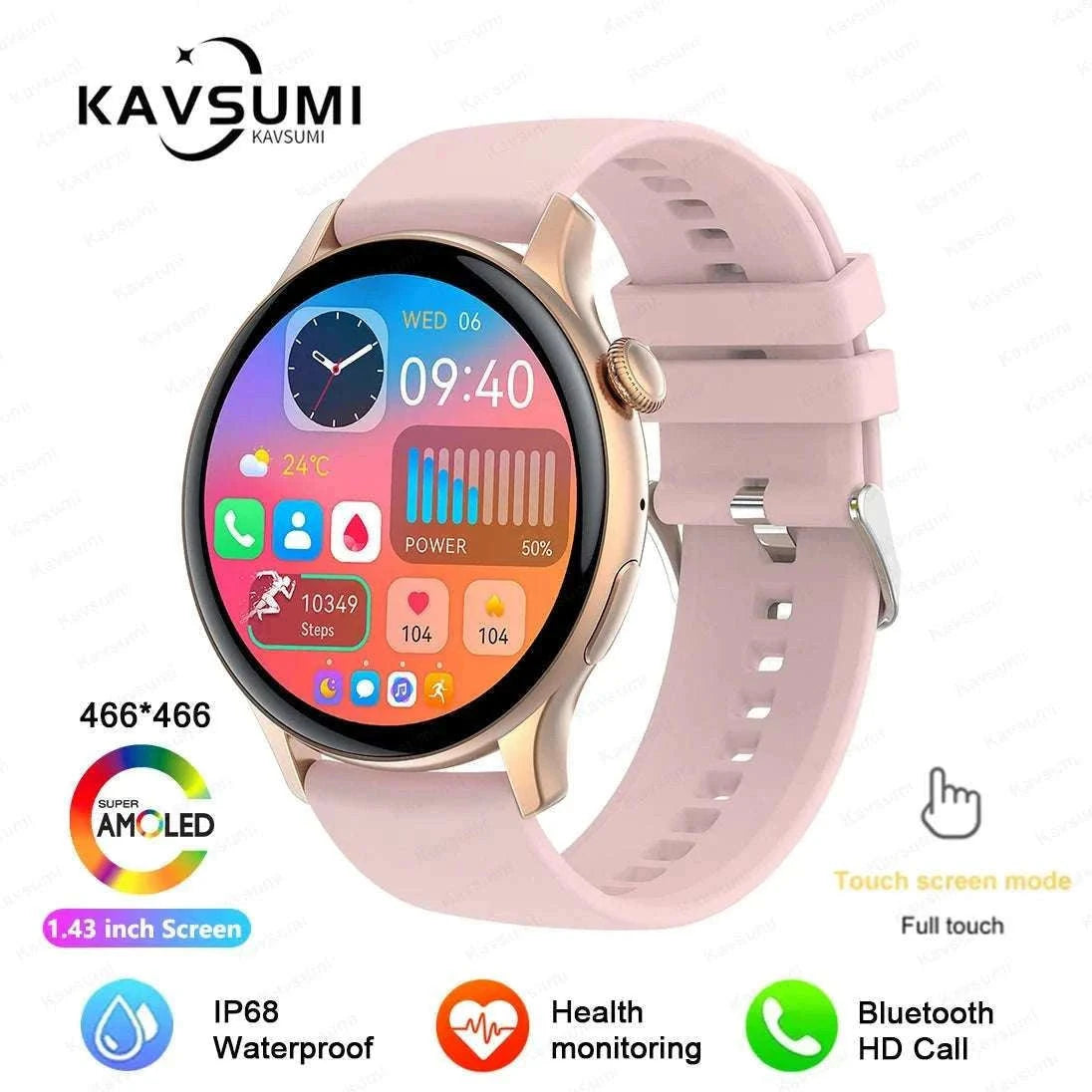 AMOLED Smart Watch with Bluetooth Calling & Fitness Tracking-Gold / Original AMOLED / China Mainland