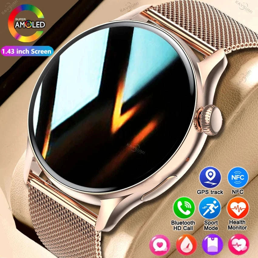 AMOLED Smart Watch with Bluetooth Calling & Fitness Tracking-Gold / Original AMOLED / China Mainland