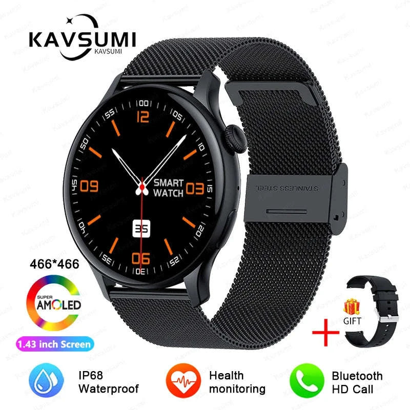 AMOLED Smart Watch with Bluetooth Calling & Fitness Tracking-Gold / Original AMOLED / China Mainland