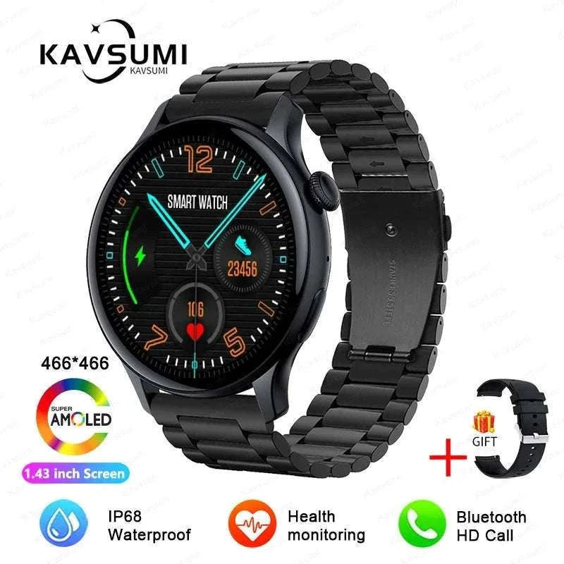 AMOLED Smart Watch with Bluetooth Calling & Fitness Tracking-Gold / Original AMOLED / China Mainland
