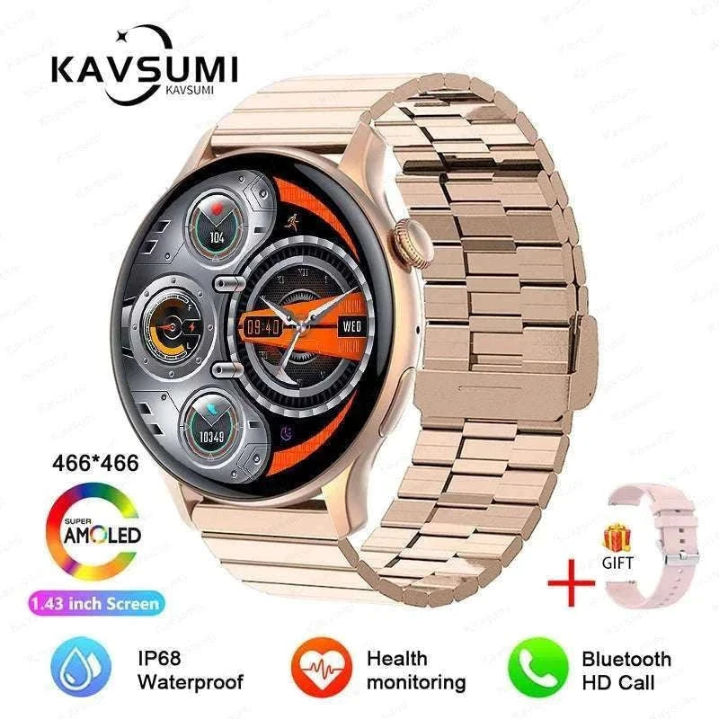 AMOLED Smart Watch with Bluetooth Calling & Fitness Tracking-Gold / Original AMOLED / China Mainland