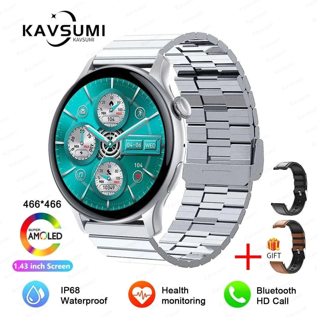 AMOLED Smart Watch with Bluetooth Calling & Fitness Tracking-Gold / Original AMOLED / China Mainland