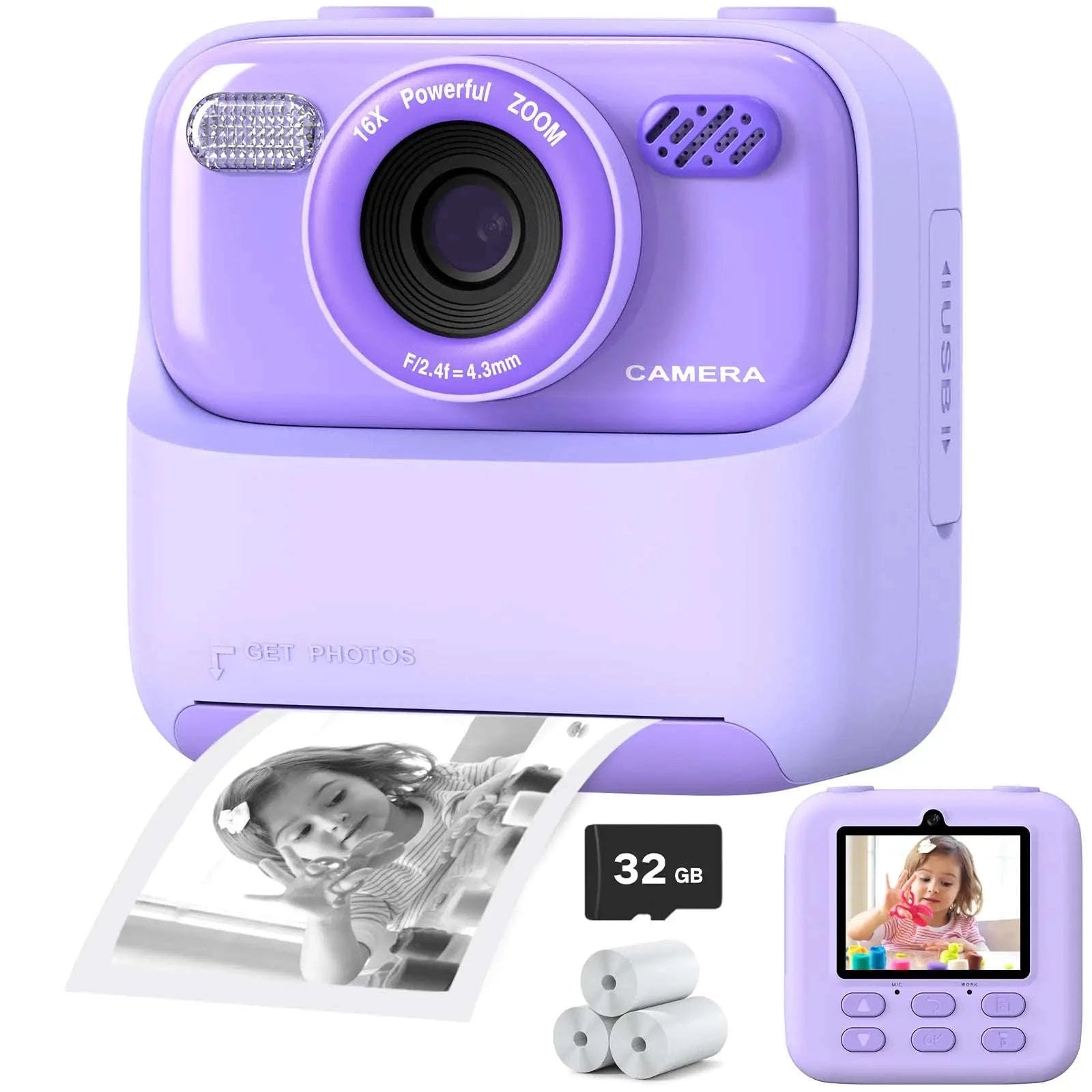 AMORUS Kids Camera Instant 1080P HD Dual Lens Selfie-Black Pink
