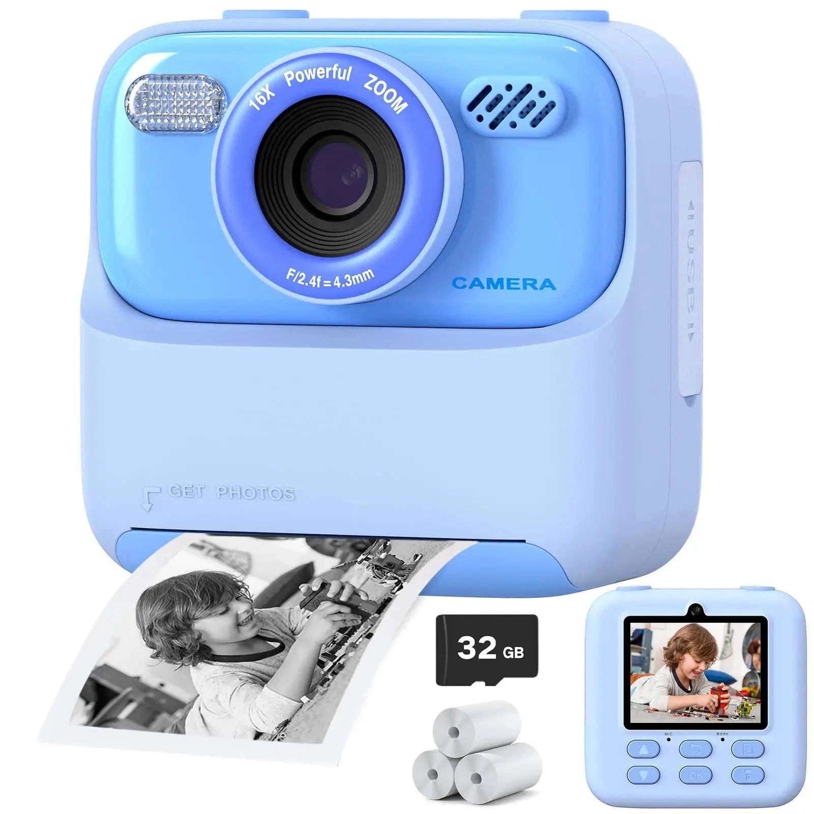 AMORUS Kids Camera Instant 1080P HD Dual Lens Selfie-Black Pink