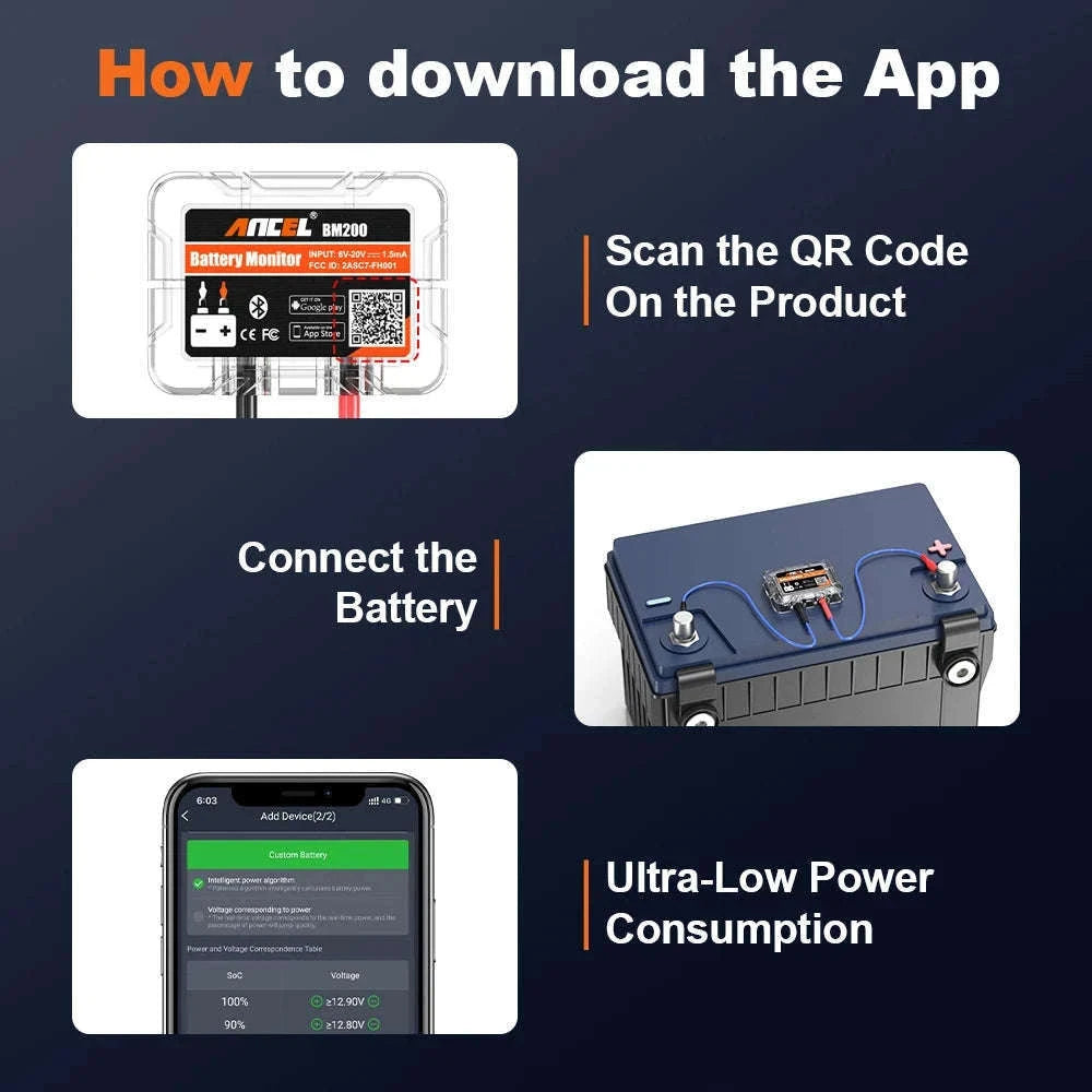 ANCEL BM200 12V Car Battery Monitor with App Alerts-green