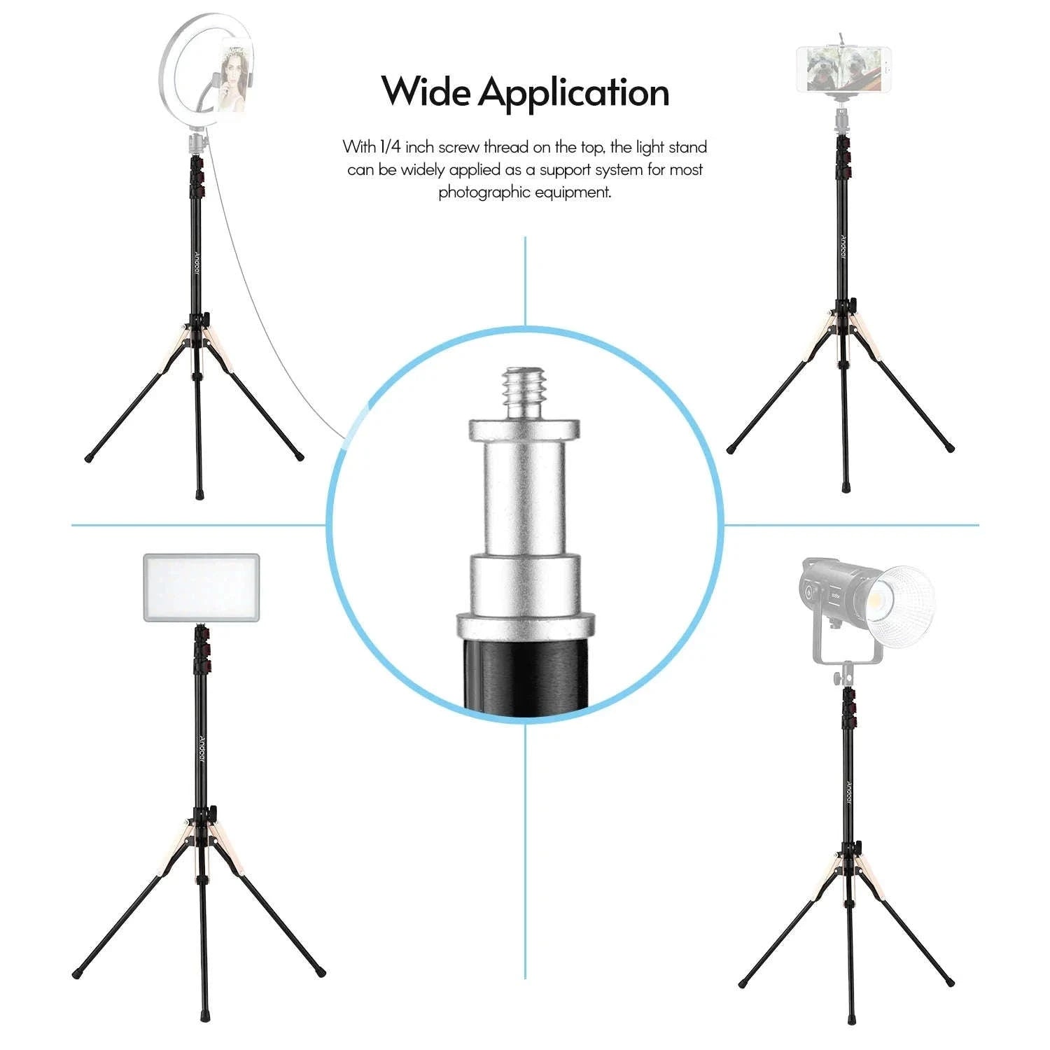 Andoer 190cm Aluminum Photography Light Stand, 3kg Load-Default Title