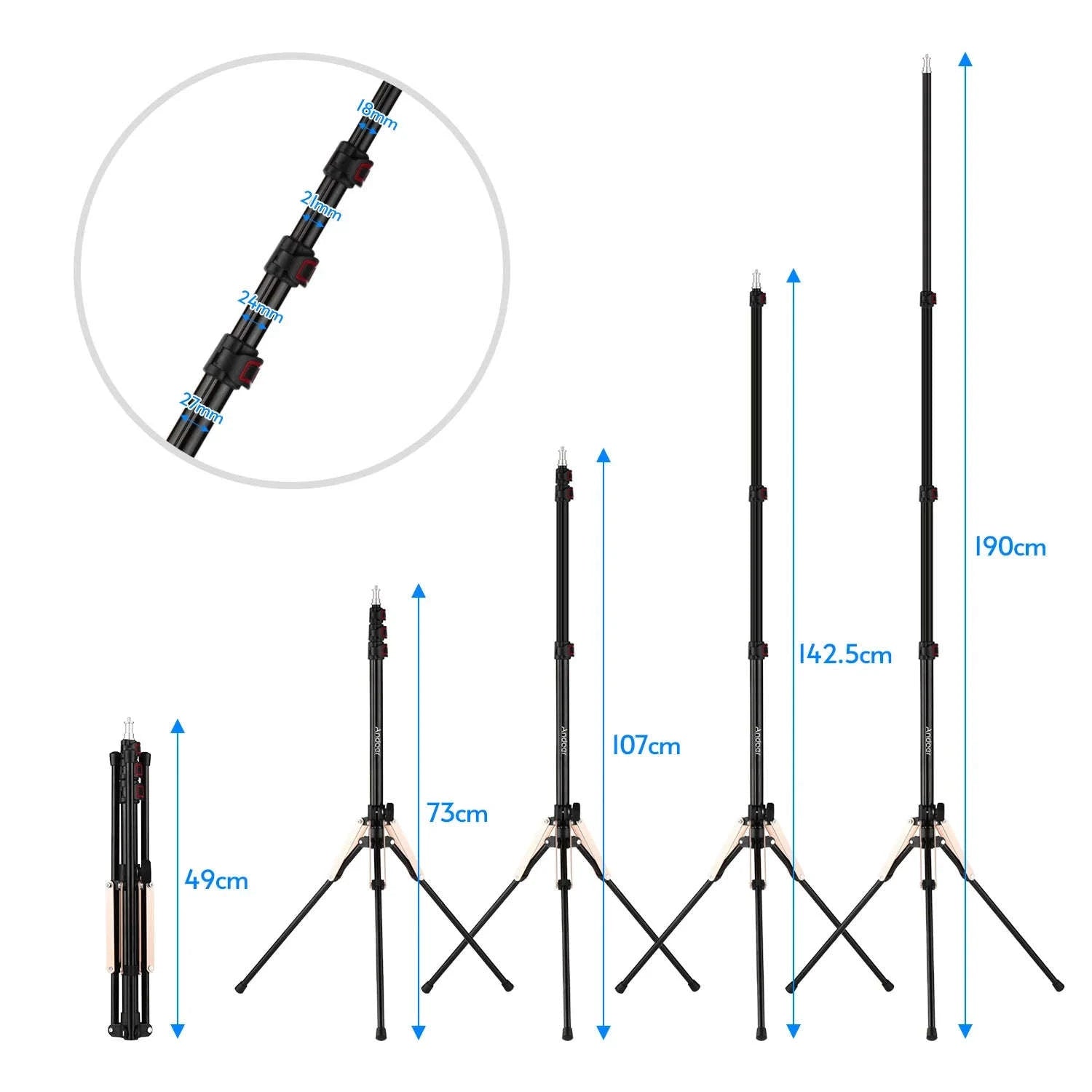 Andoer 190cm Portable Aluminum Photography Light Stand-Default Title