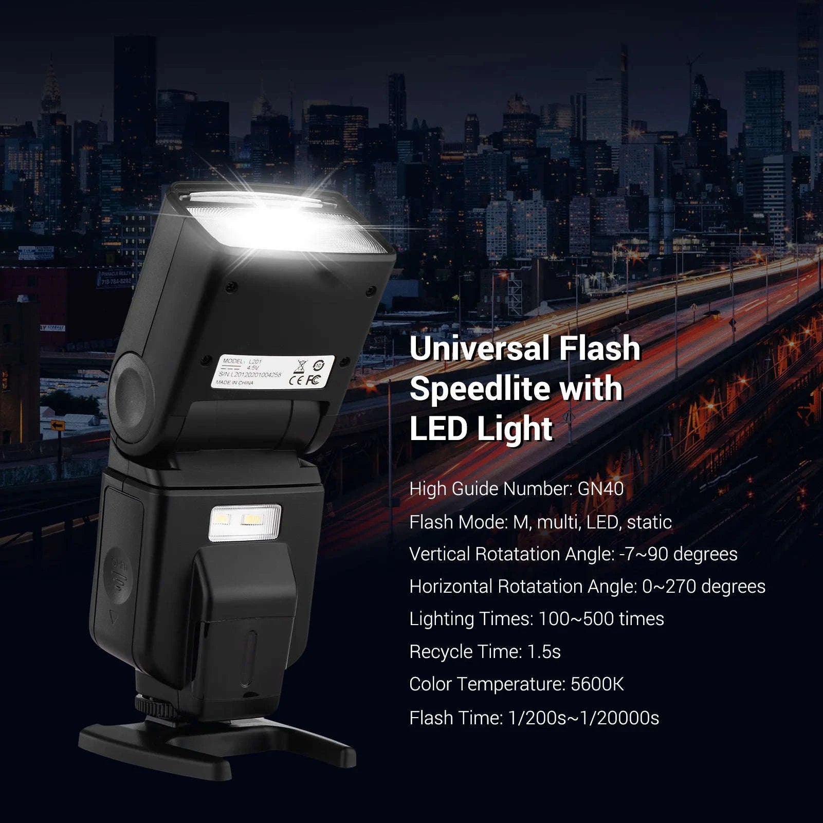 Andoer GN40 Flash Speedlite with Adjustable LED Fill Light-GN40 Flash