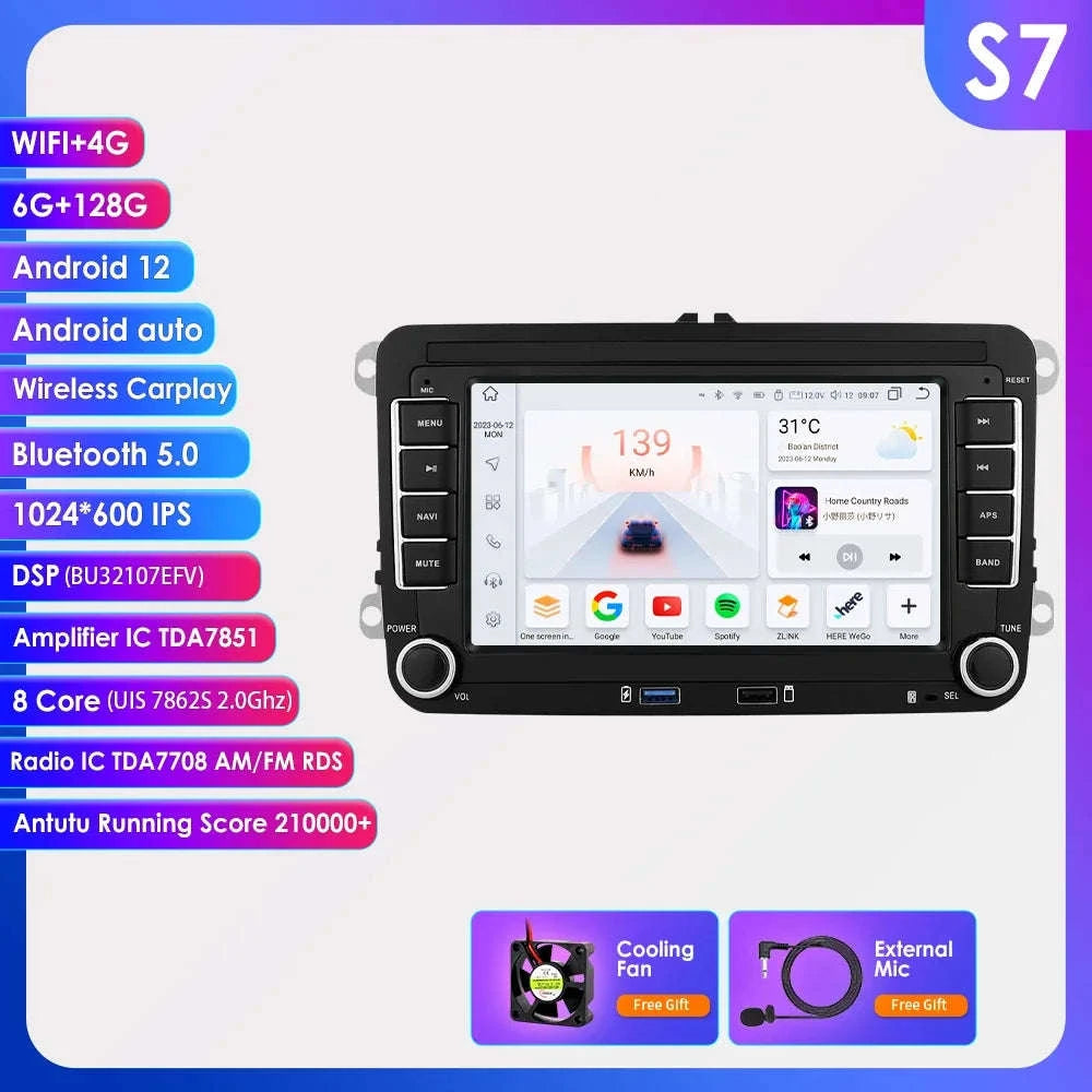 Android 13 Car Radio with CarPlay for Volkswagen Vehicles-B 1G 16G / france