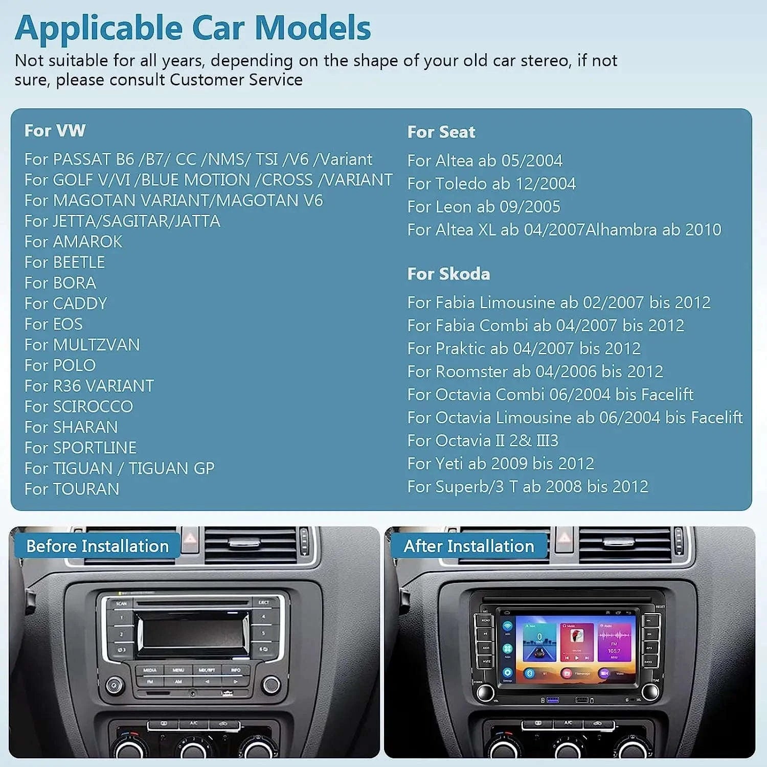 Android Car Radio CarPlay for VW Vehicles 7" Multimedia System-Base 2-32G / france