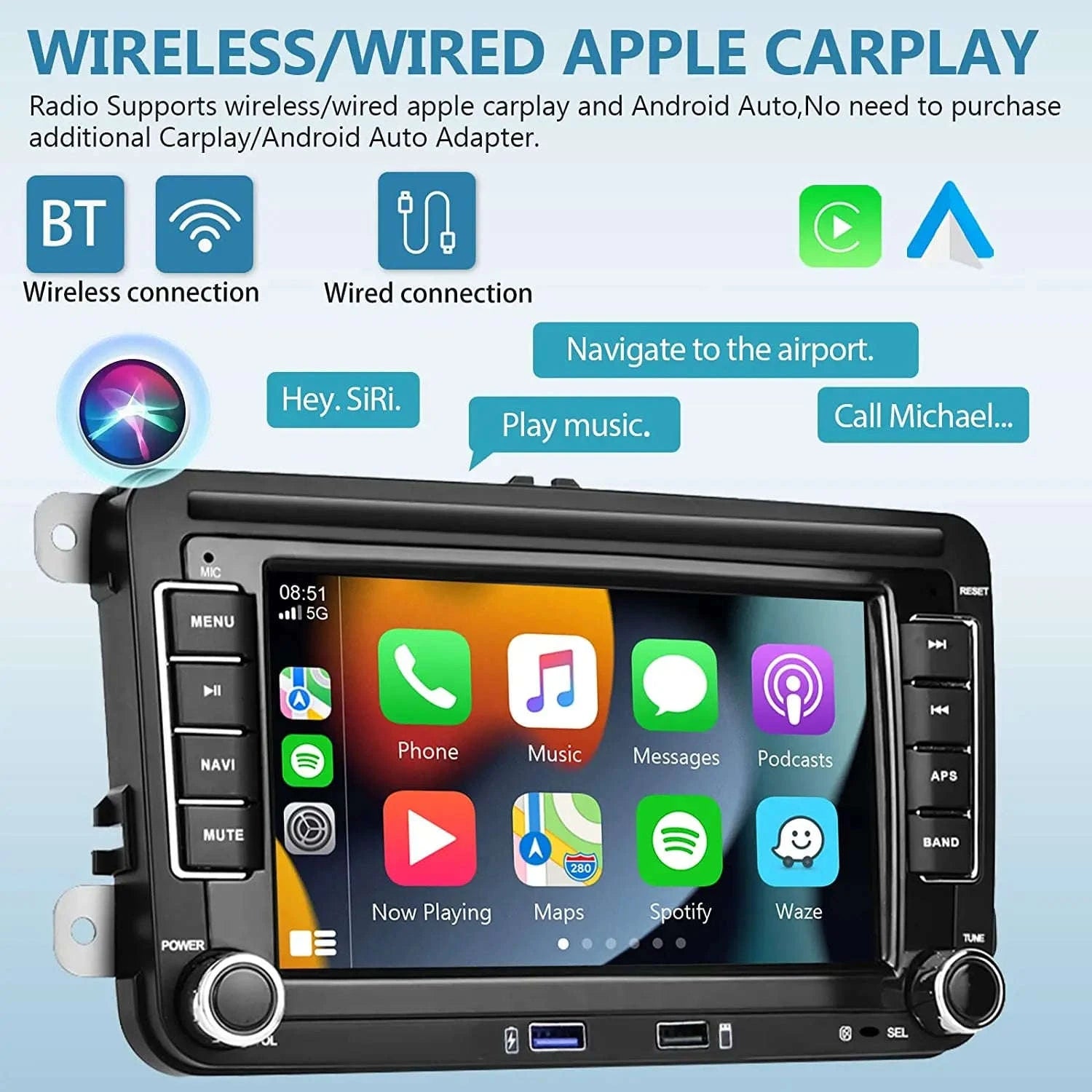 Android Car Radio CarPlay for VW Vehicles 7" Multimedia System-Base 2-32G / france