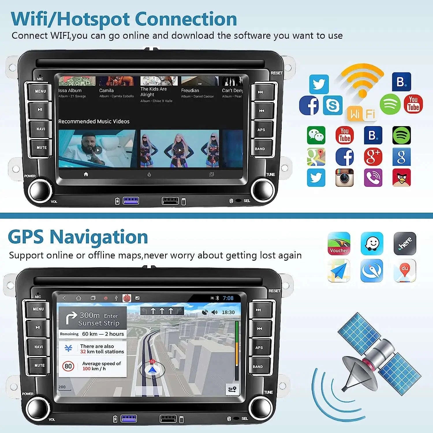 Android Car Radio CarPlay for VW Vehicles 7" Multimedia System-Base 2-32G / france