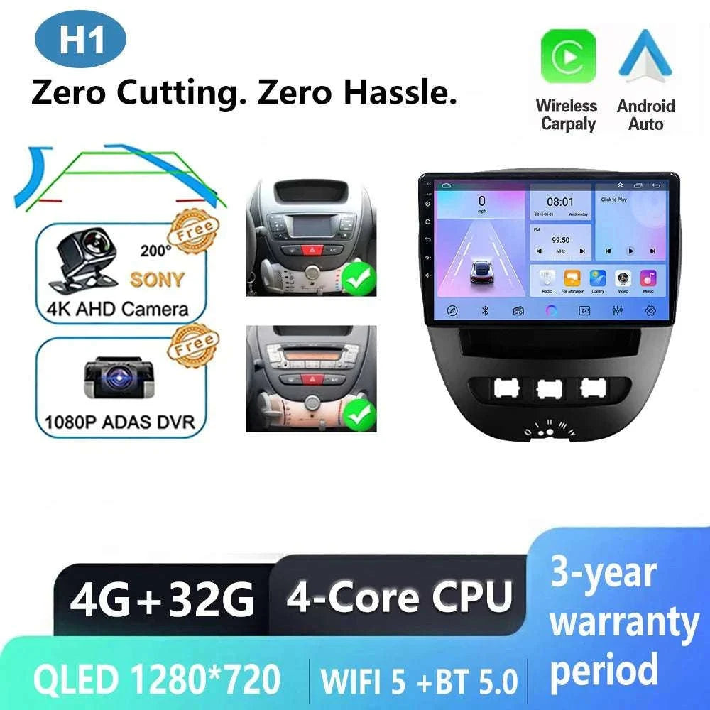 Android CarPlay Radio 10.1" for Peugeot 107 Aygo C1 2005–2014-8-128 DVR 4G 2K / China Mainland