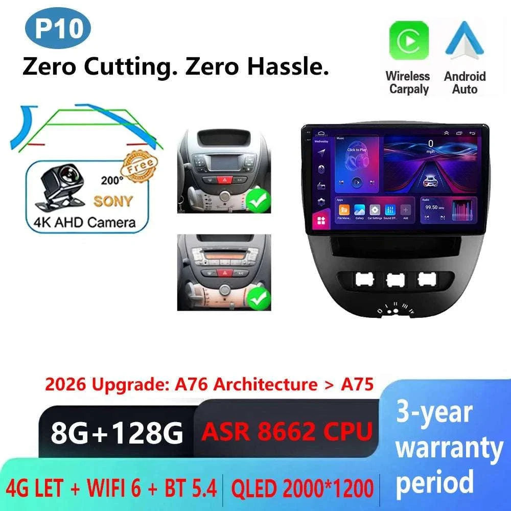 Android CarPlay Radio 10.1" for Peugeot 107 Aygo C1 2005–2014-8-128 DVR 4G 2K / China Mainland