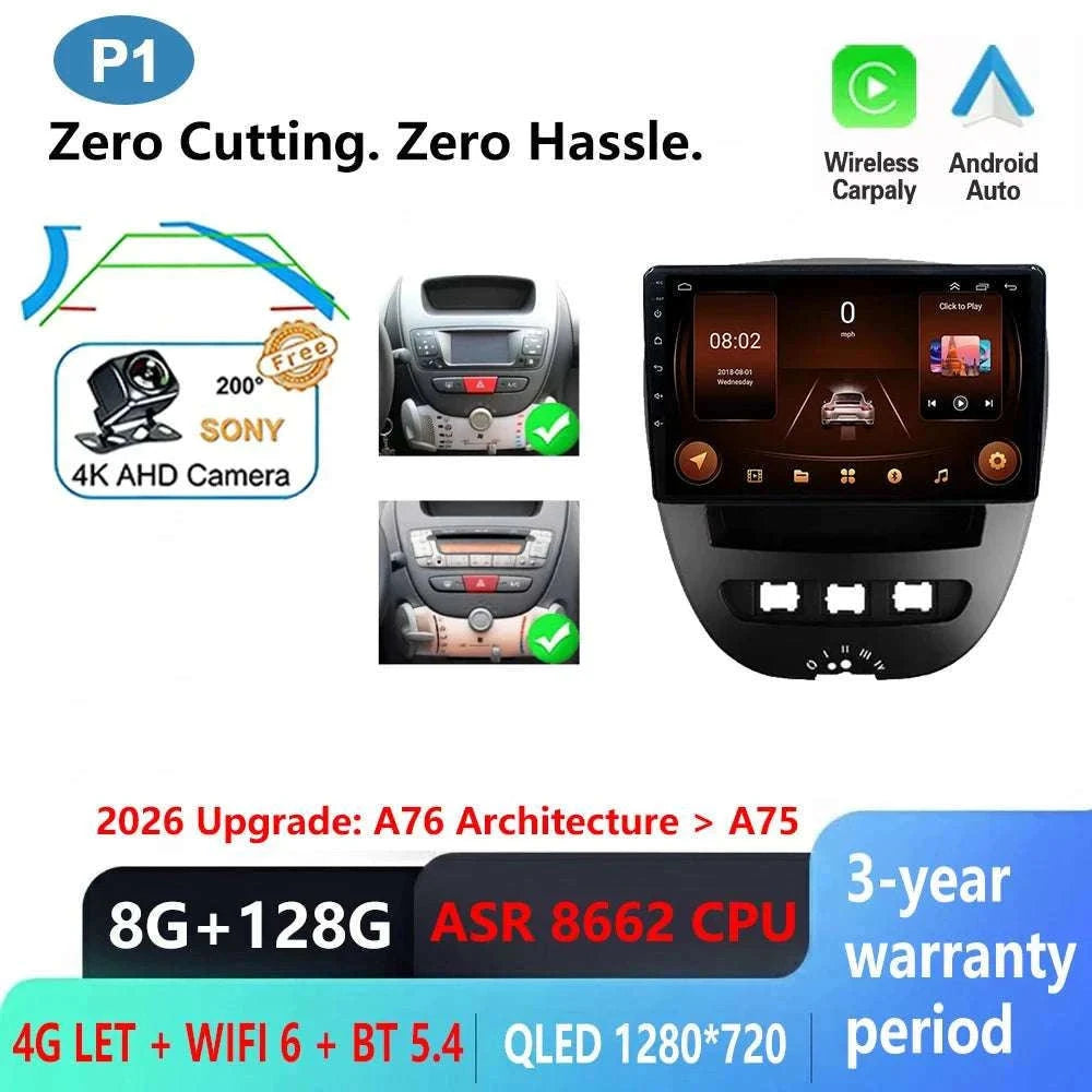 Android CarPlay Radio 10.1" for Peugeot 107 Aygo C1 2005–2014-8-128 DVR 4G 2K / China Mainland