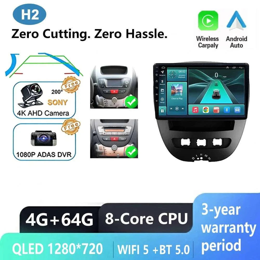 Android CarPlay Radio 10.1" for Peugeot 107 Aygo C1 2005–2014-8-128 DVR 4G 2K / China Mainland