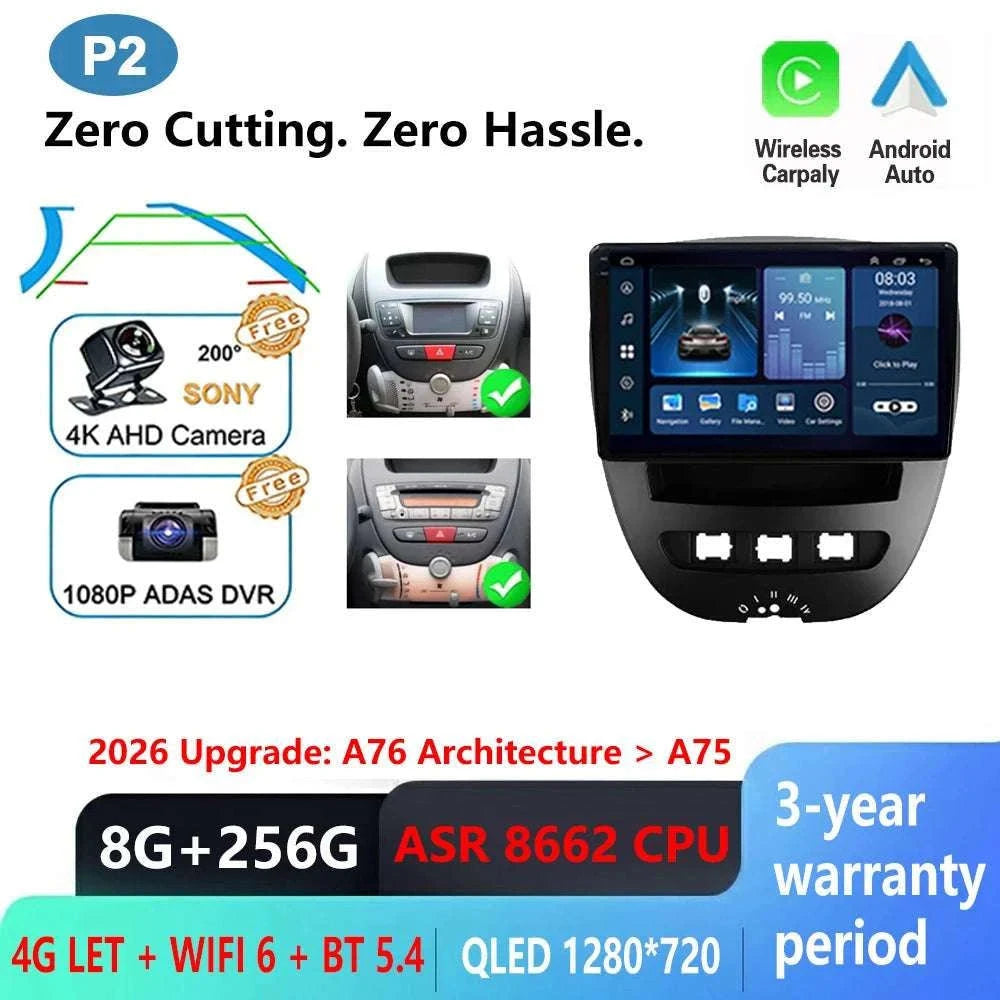 Android CarPlay Radio 10.1" for Peugeot 107 Aygo C1 2005–2014-8-128 DVR 4G 2K / China Mainland