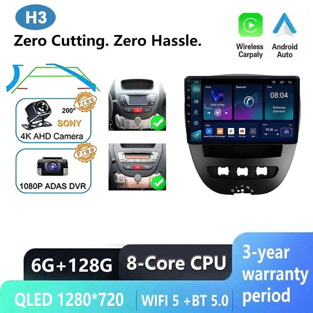 Android CarPlay Radio 10.1" for Peugeot 107 Aygo C1 2005–2014-8-128 DVR 4G 2K / China Mainland