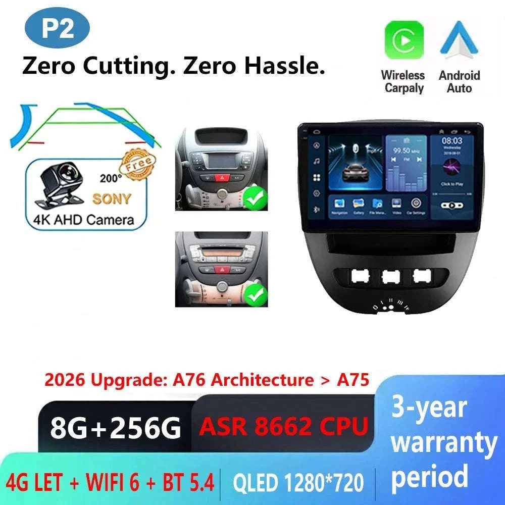 Android CarPlay Radio 10.1" for Peugeot 107 Aygo C1 2005–2014-8-128 DVR 4G 2K / China Mainland