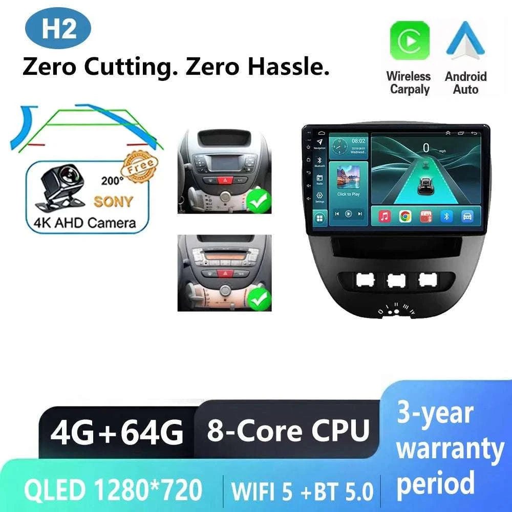 Android CarPlay Radio 10.1" for Peugeot 107 Aygo C1 2005–2014-8-128 DVR 4G 2K / China Mainland