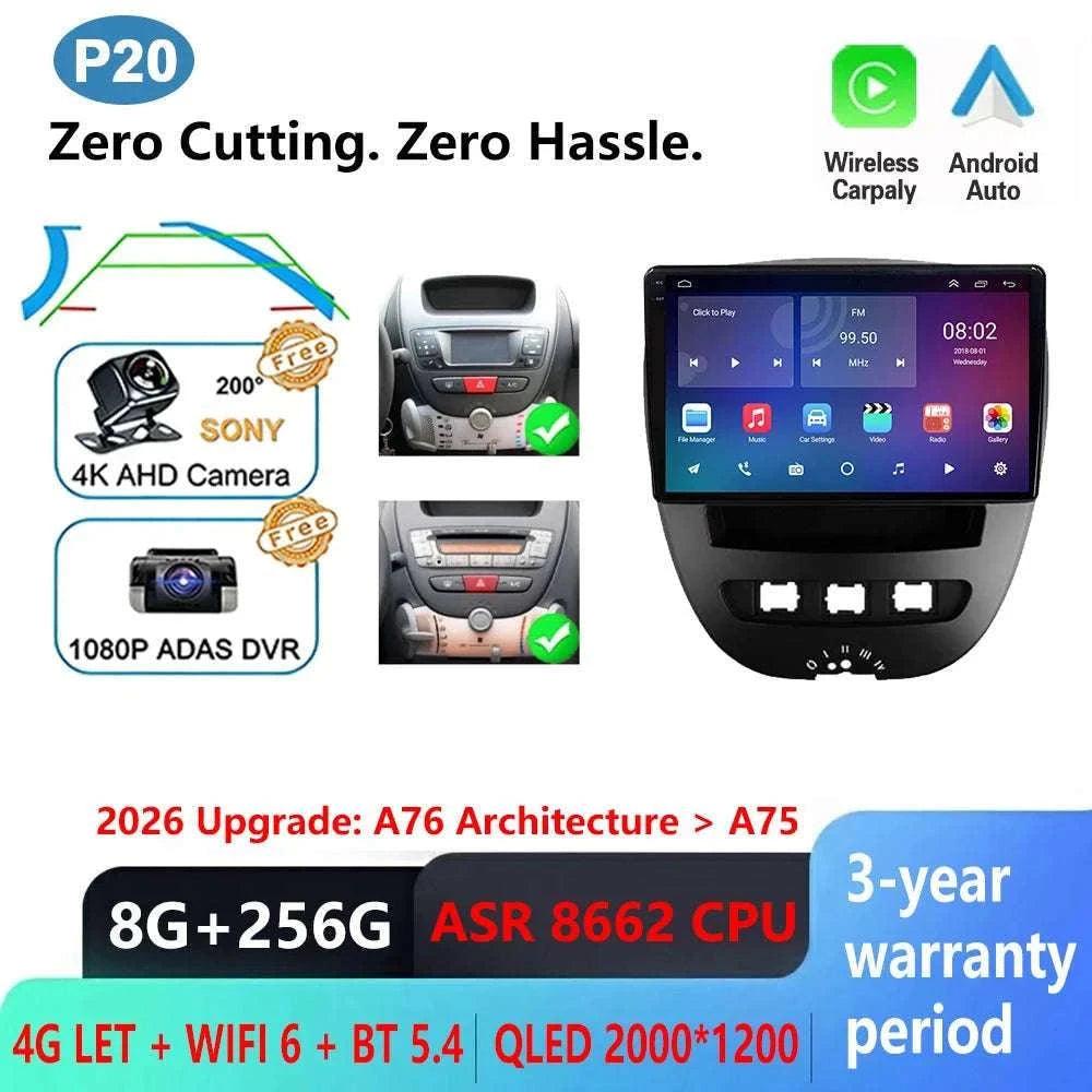 Android CarPlay Radio 10.1" for Peugeot 107 Aygo C1 2005–2014-8-128 DVR 4G 2K / China Mainland