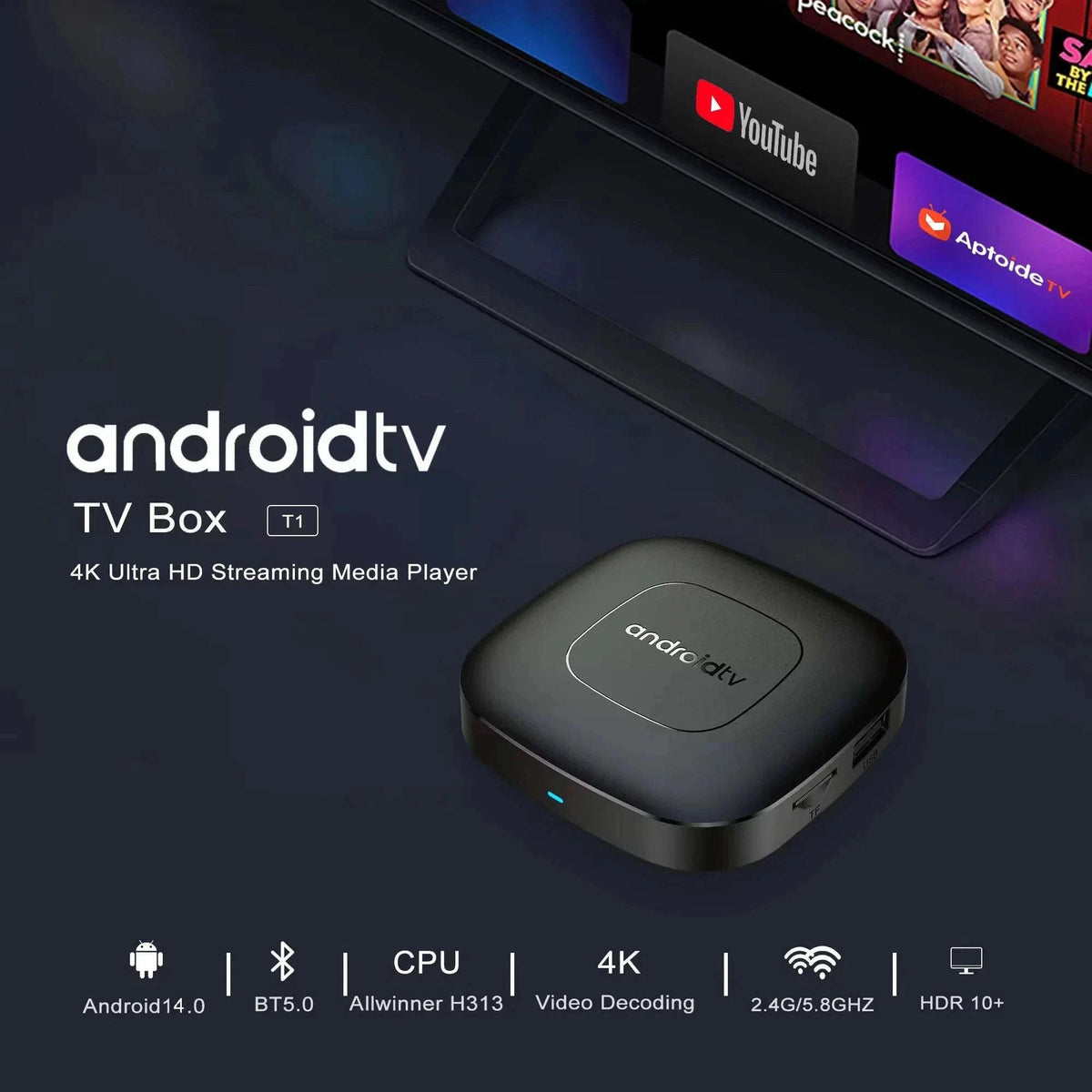 Android TV Box T1 4K HDR10+ Streaming Media Player-T1 2G16G IR Remote