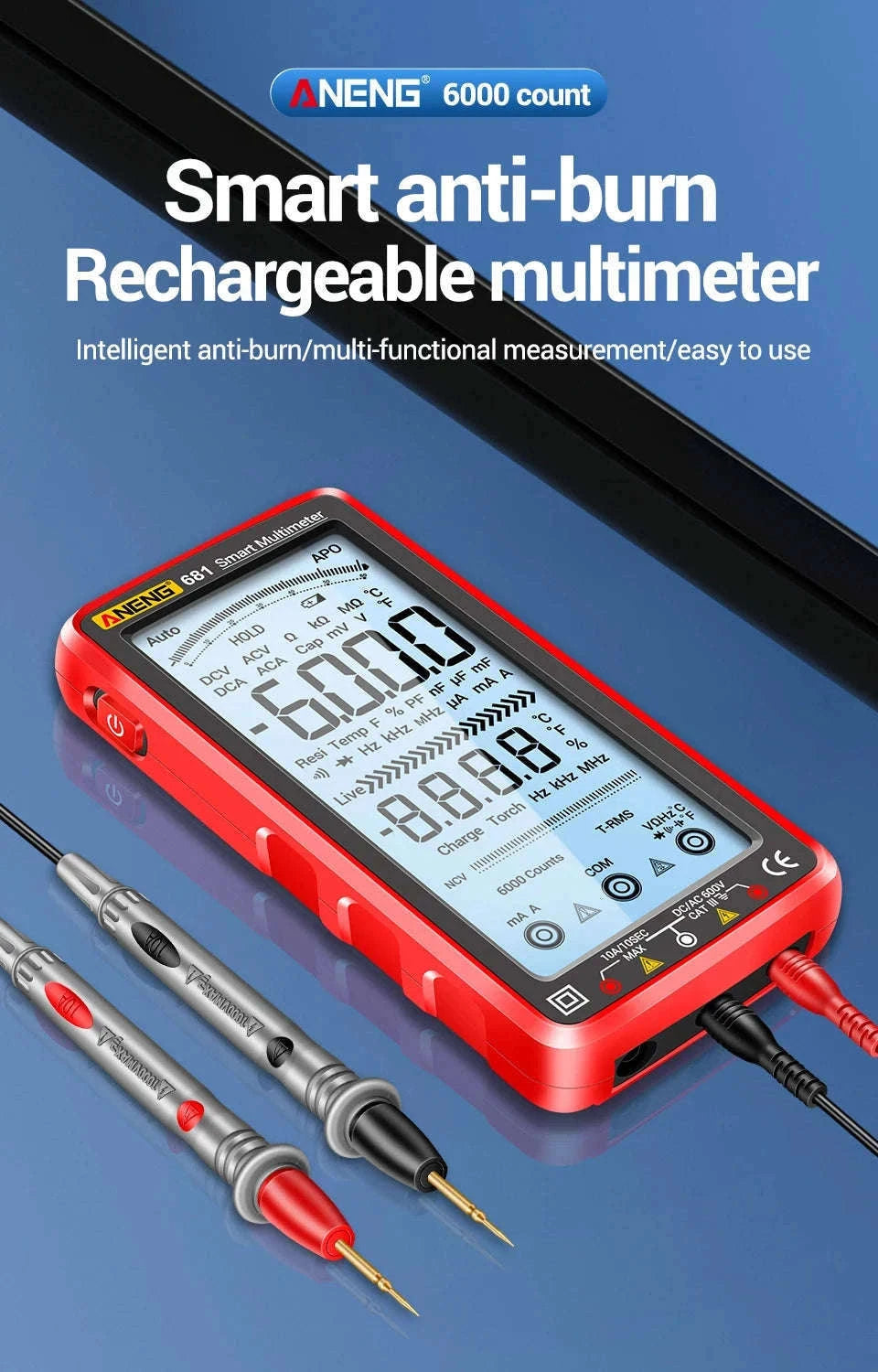ANENG 681 Rechargeable True RMS Digital Multimeter-681 Black Pro