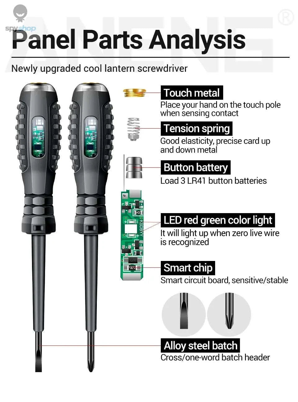 ANENG B05 Electrician Tester Pen – Voltage Checker with LED and Dual Screwdriver Bits-B05 cross