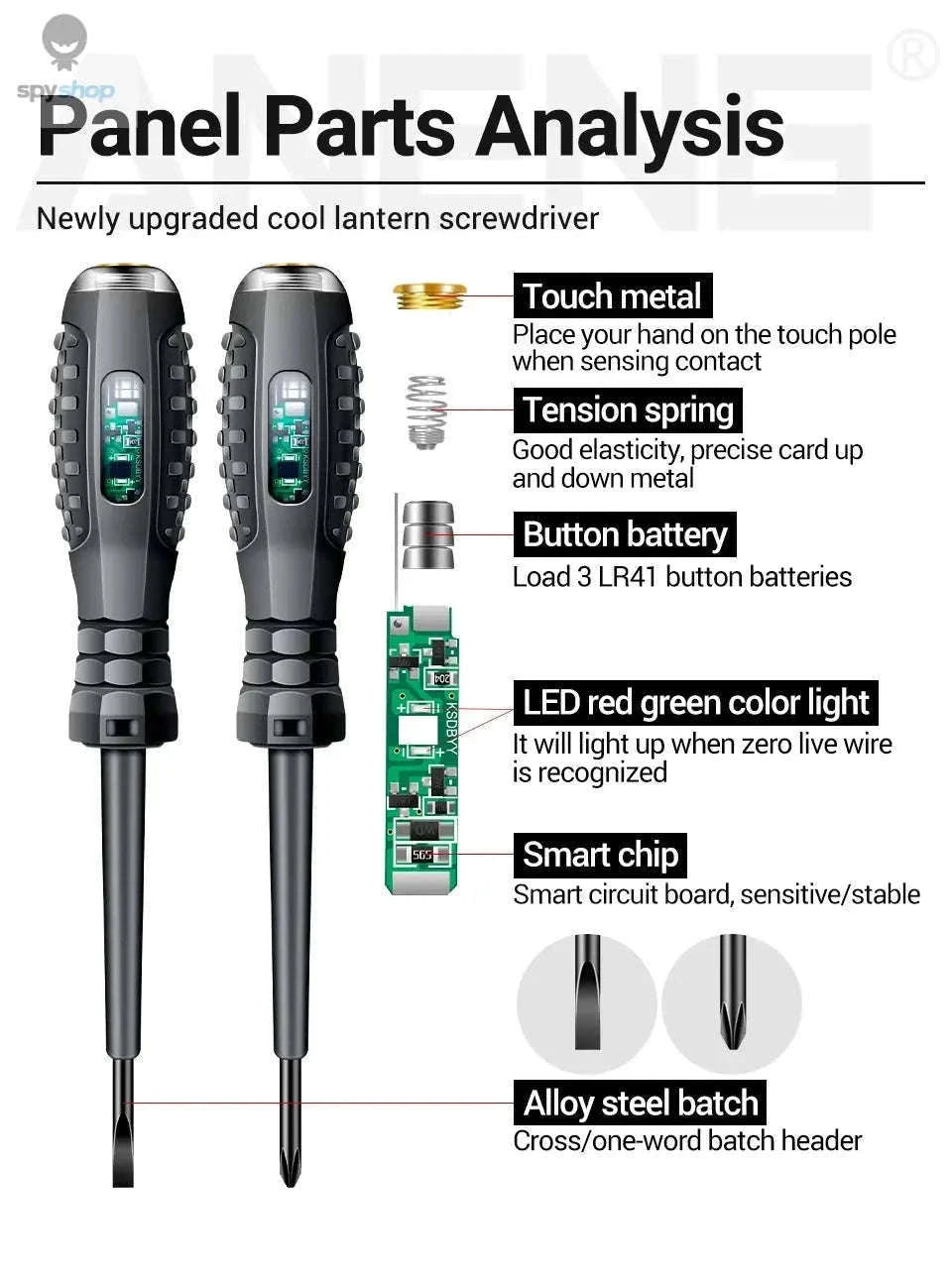 ANENG B05 Electrician Tester Pen with LED and Bits-B05 cross