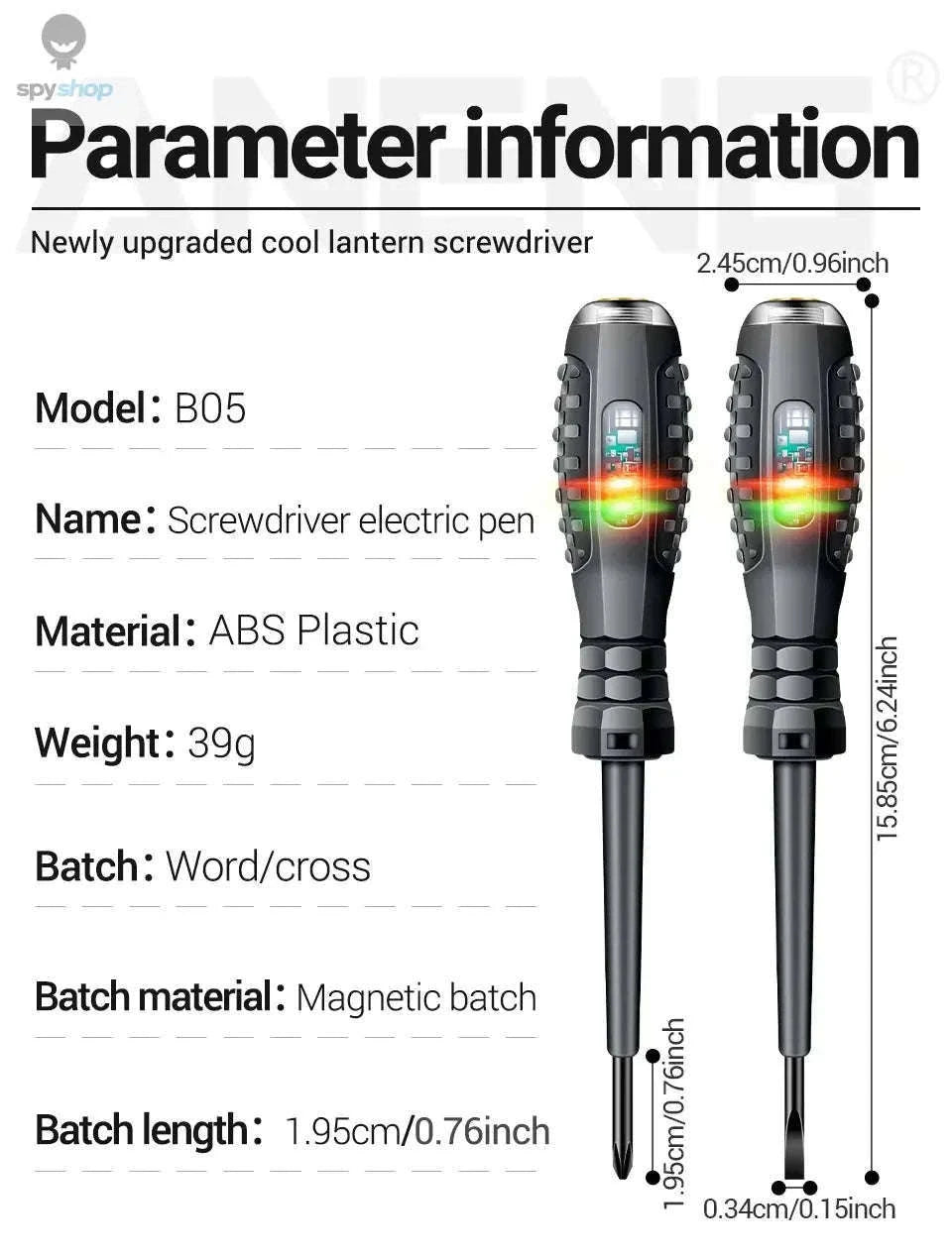 ANENG B05 Electrician Tester Pen with LED and Bits-B05 cross