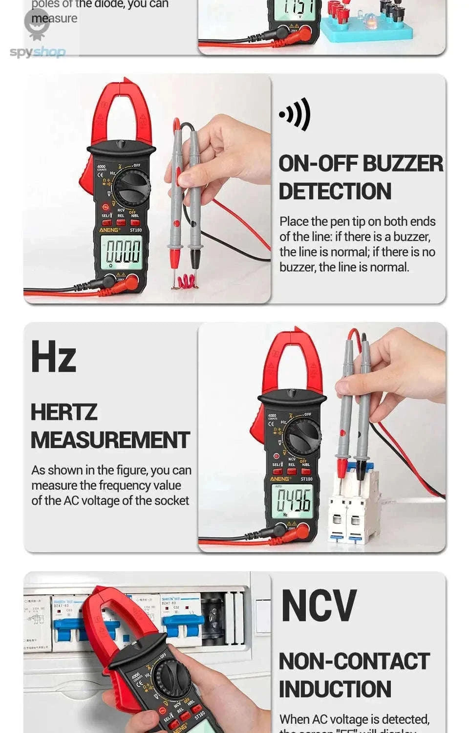 ANENG ST180 Digital Clamp Meter for Fast Electrical Testing-ST180 black