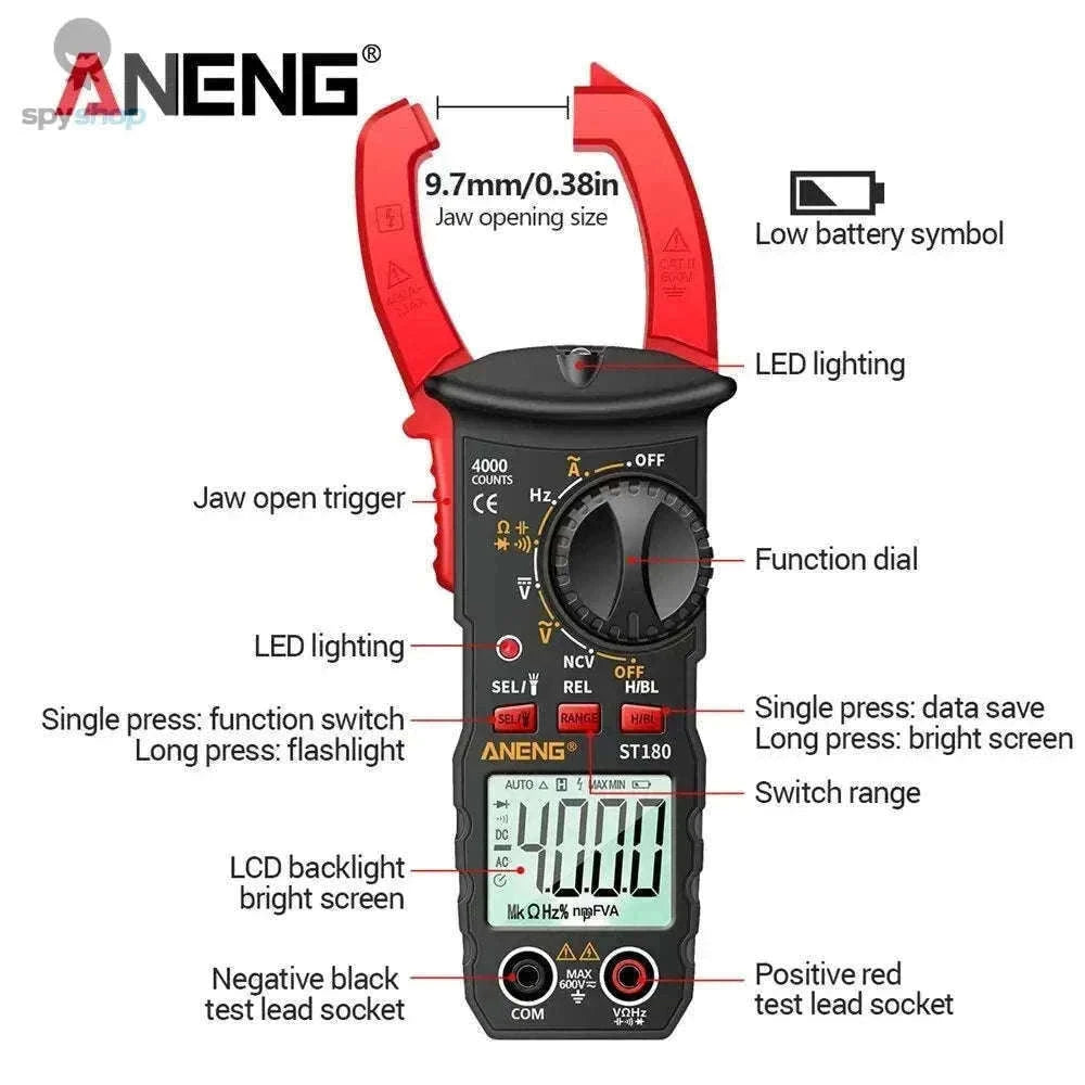 ANENG ST180 Digital Clamp Meter for Fast Electrical Testing-ST180 black