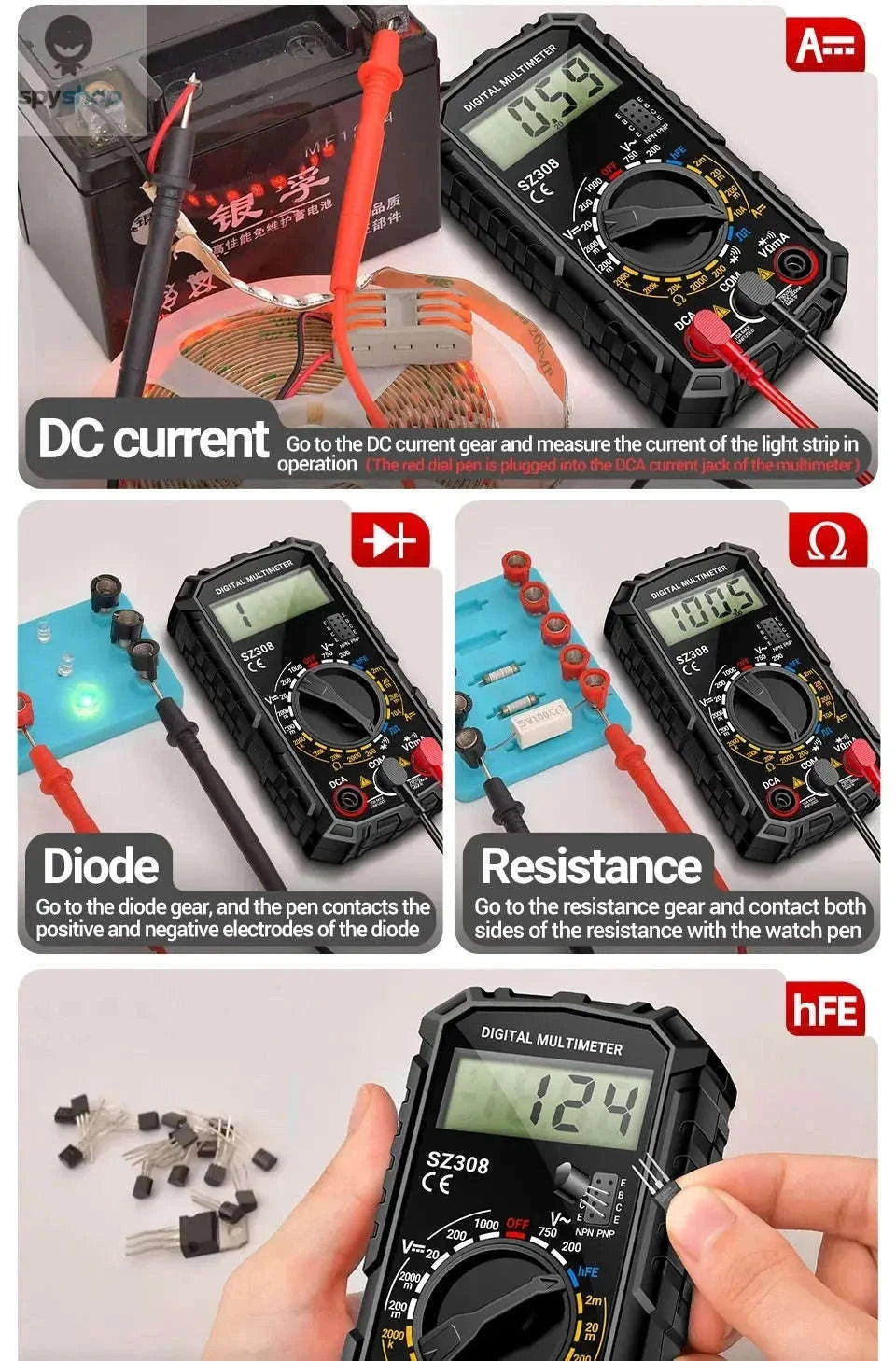 ANENG SZ308 Digital Multimeter for Everyday Electrical Testing-SZ309 Red