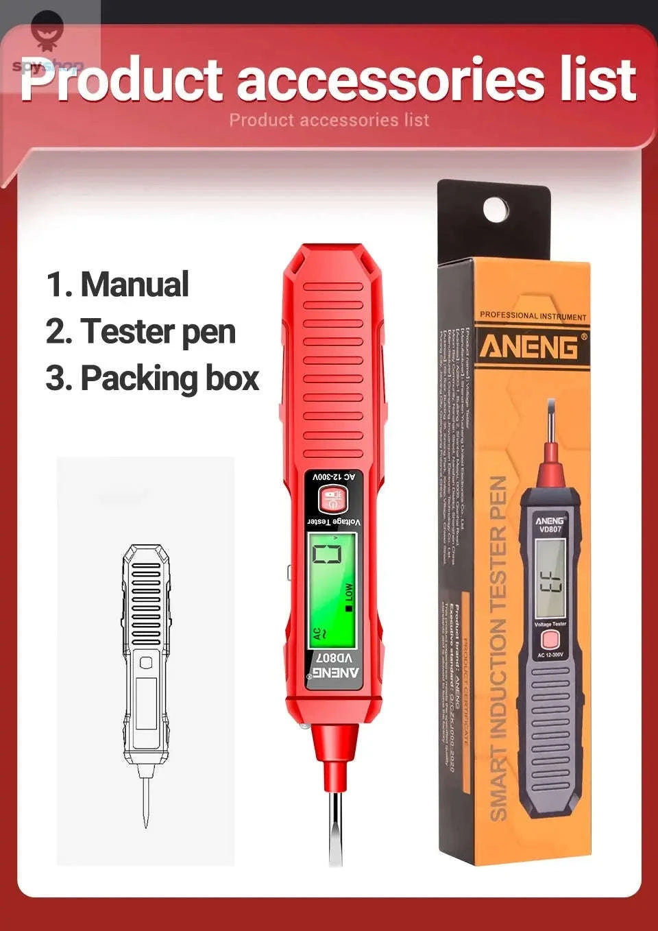 ANENG VD807 Smart Voltage Tester Pen-VD807 red