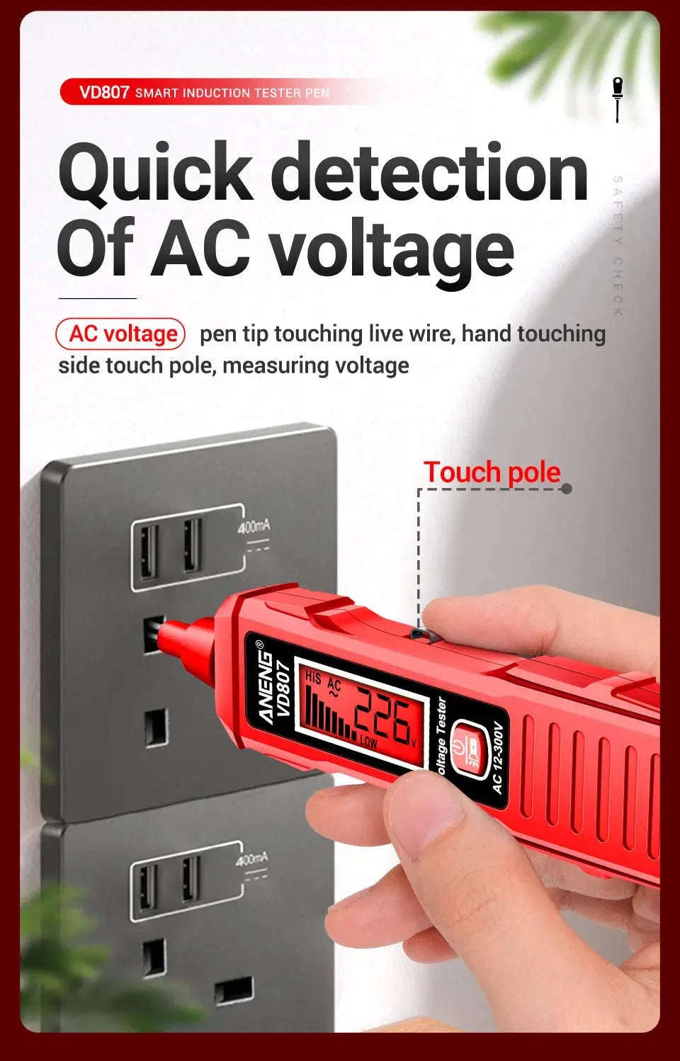 ANENG VD807 Smart Voltage Tester Pen-VD807 red
