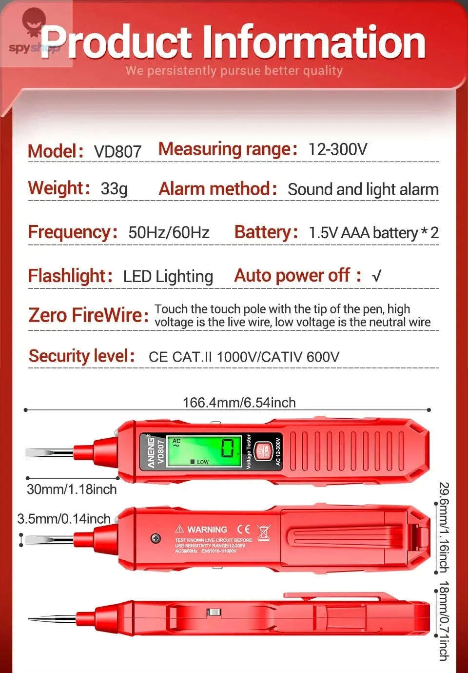 ANENG VD807 Smart Voltage Tester Pen-VD807 red