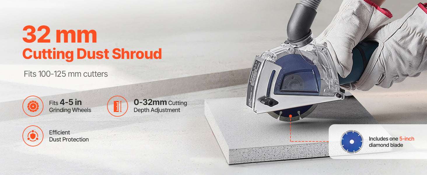 Angle Grinder Dust Shroud 4-5" with Adjustable Depth & Vacuum Port-4-5inch 5inch / United States