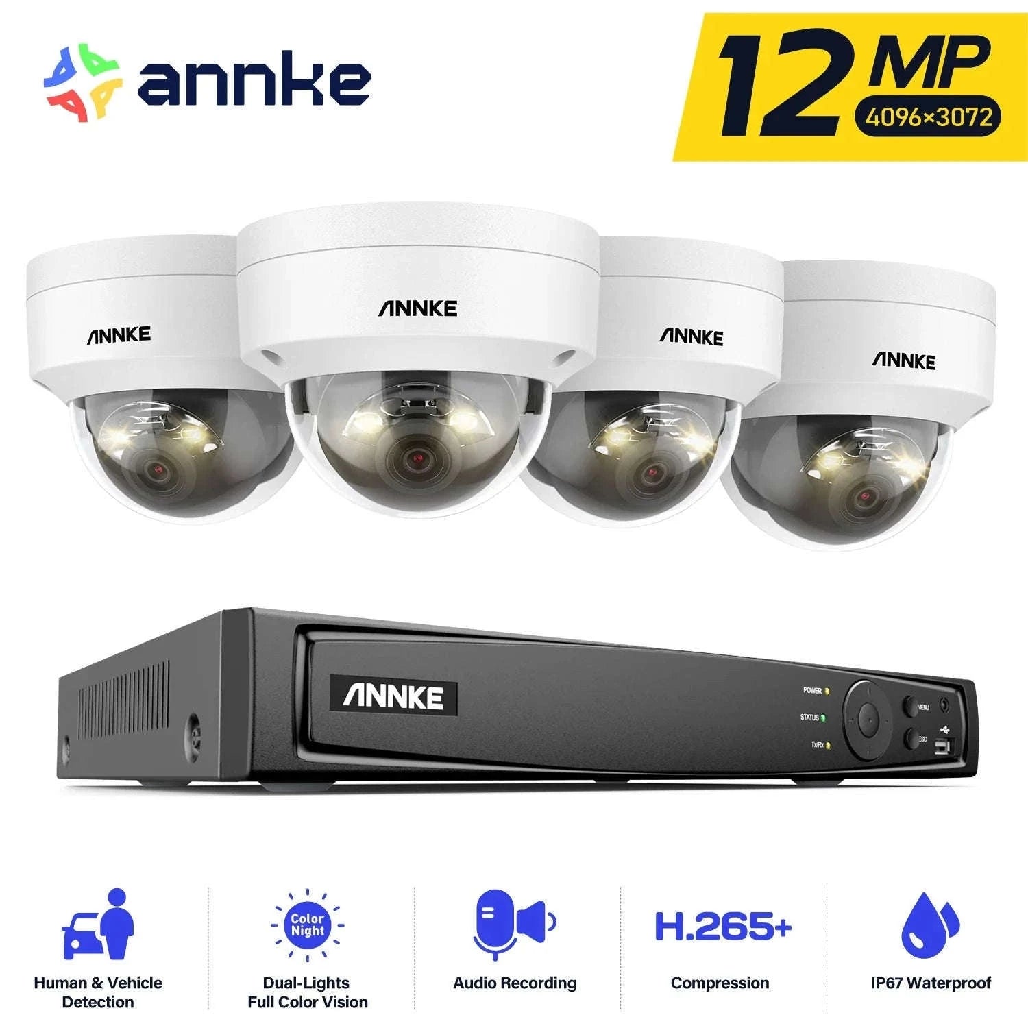 ANNKE 12MP 4-Camera PoE Security Camera Kit with 8CH NVR-CZECH REPUBLIC / 1T