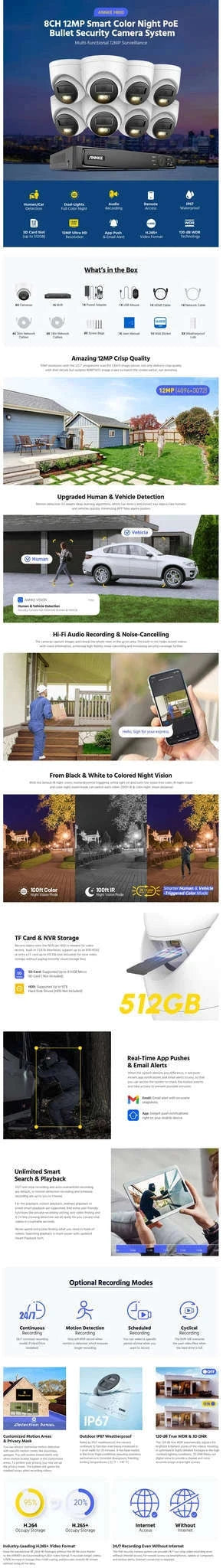 ANNKE 12MP 8-Camera PoE Security System with Smart Detection-CZECH REPUBLIC / 4T