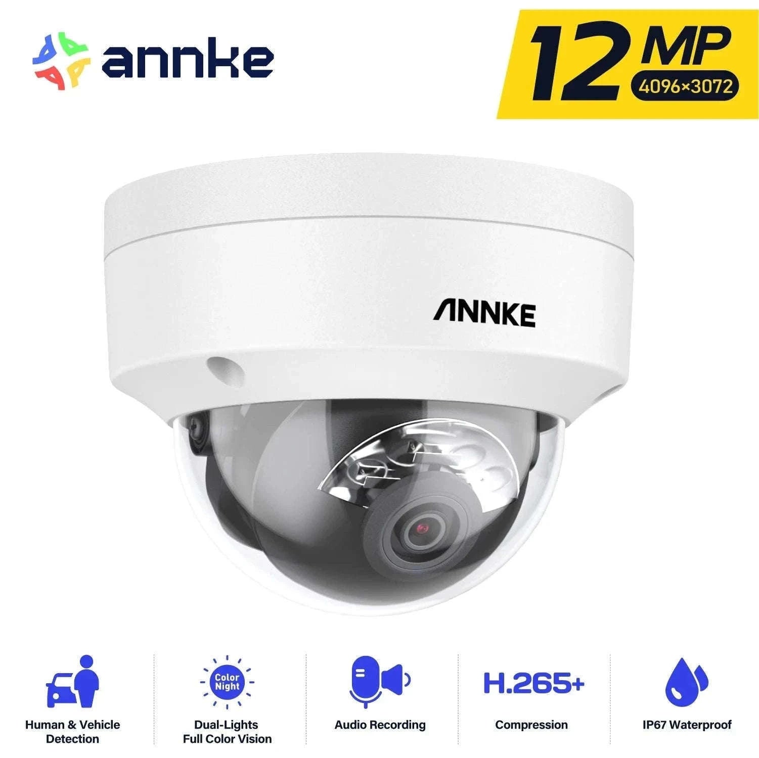 ANNKE 12MP Outdoor PoE Security Camera with Smart Dual Light-2pcs Dome / Australia