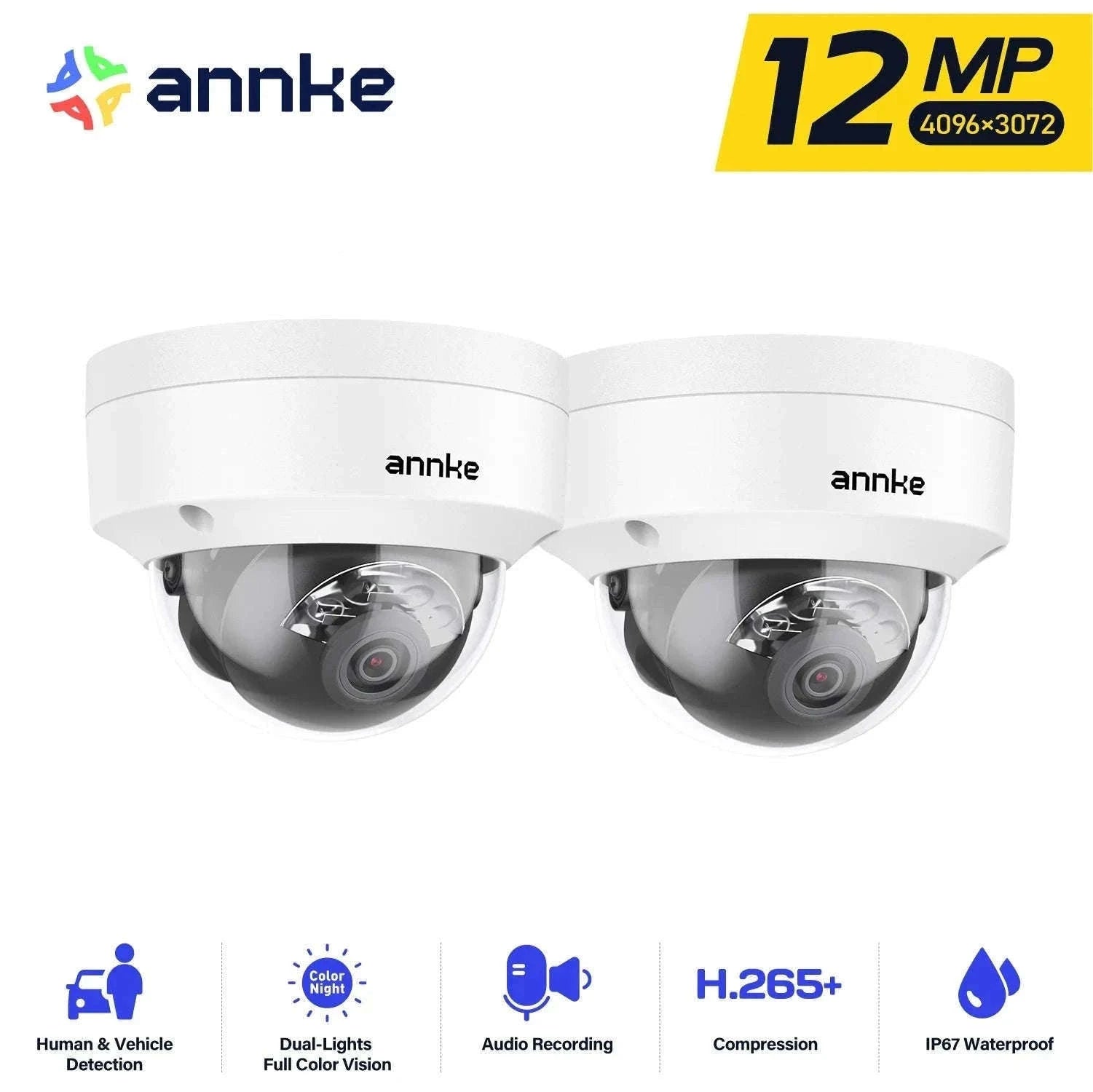 ANNKE 12MP Outdoor PoE Security Camera with Smart Dual Light-2pcs Dome / Australia