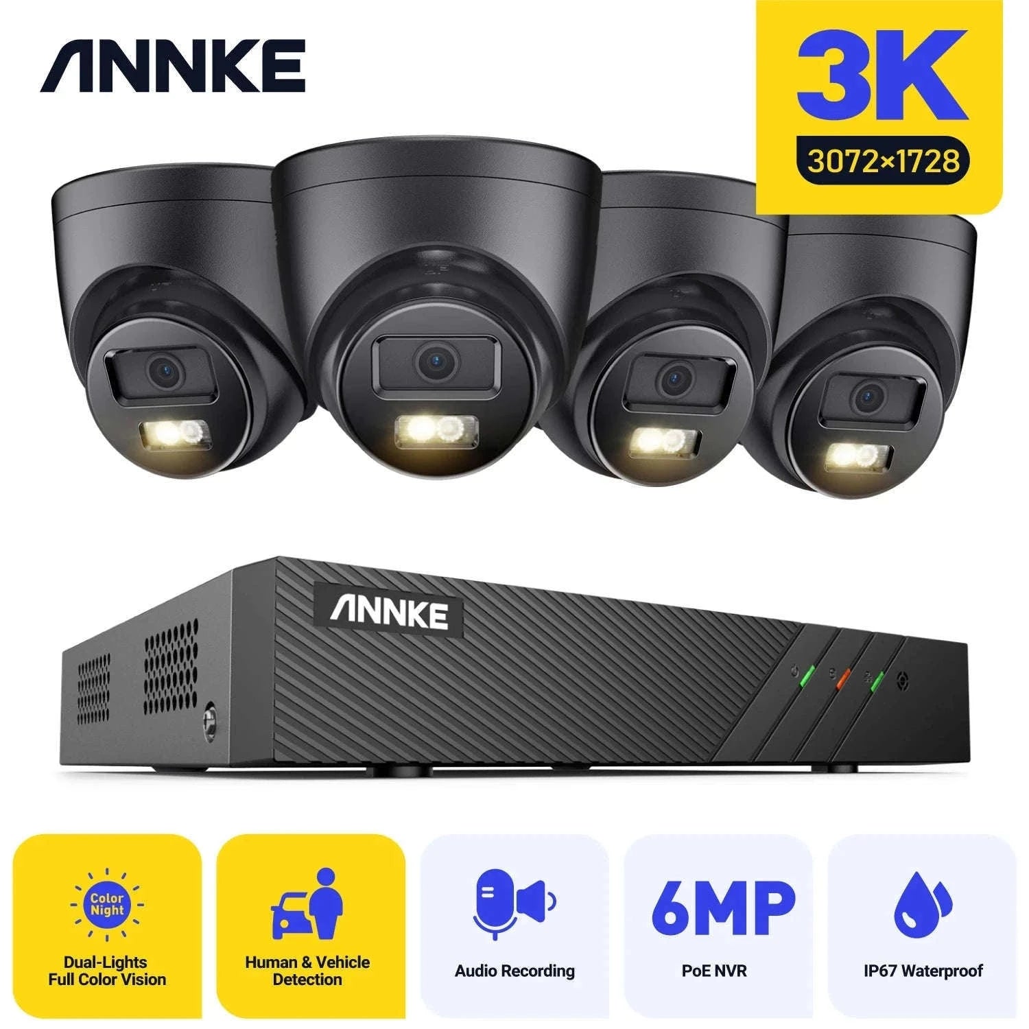 ANNKE 3K 5MP PoE Security Camera System with 8CH NVR-4pcs camera / spain / 1T