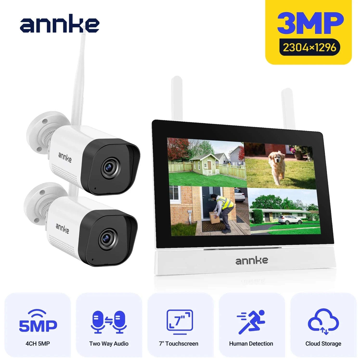 ANNKE 3MP Wireless NVR Camera System with 7-Inch Monitor-spain