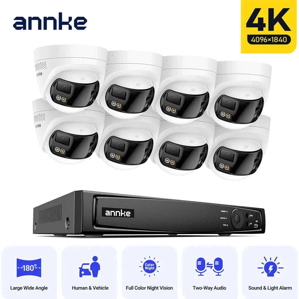 ANNKE 4K Outdoor Dual-Lens Security Camera System, 180° View-8pcs With NVR / CZECH REPUBLIC / 1T