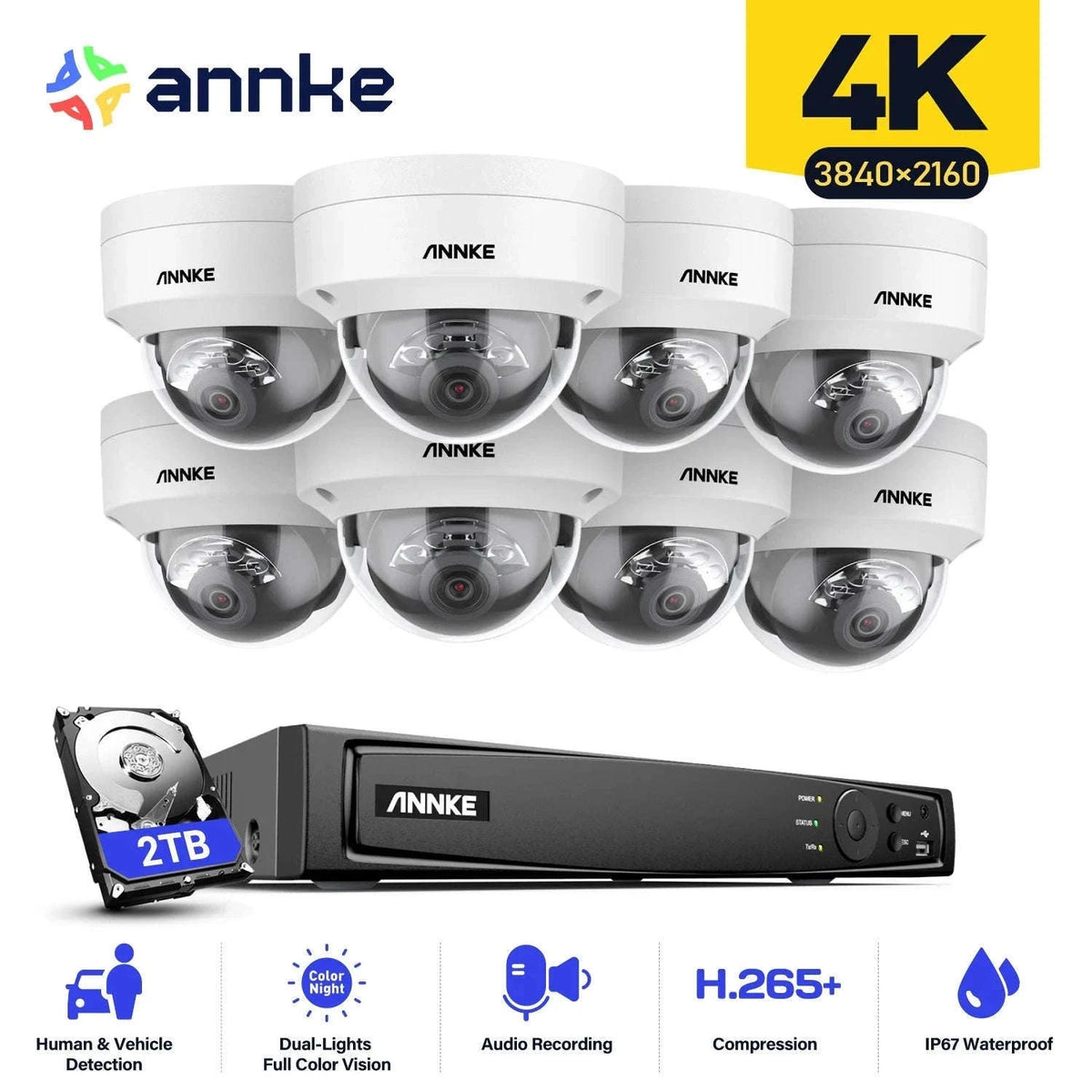 ANNKE 4K PoE NVR Security Camera System with Audio-8pcs cameras / CZECH REPUBLIC / 2T