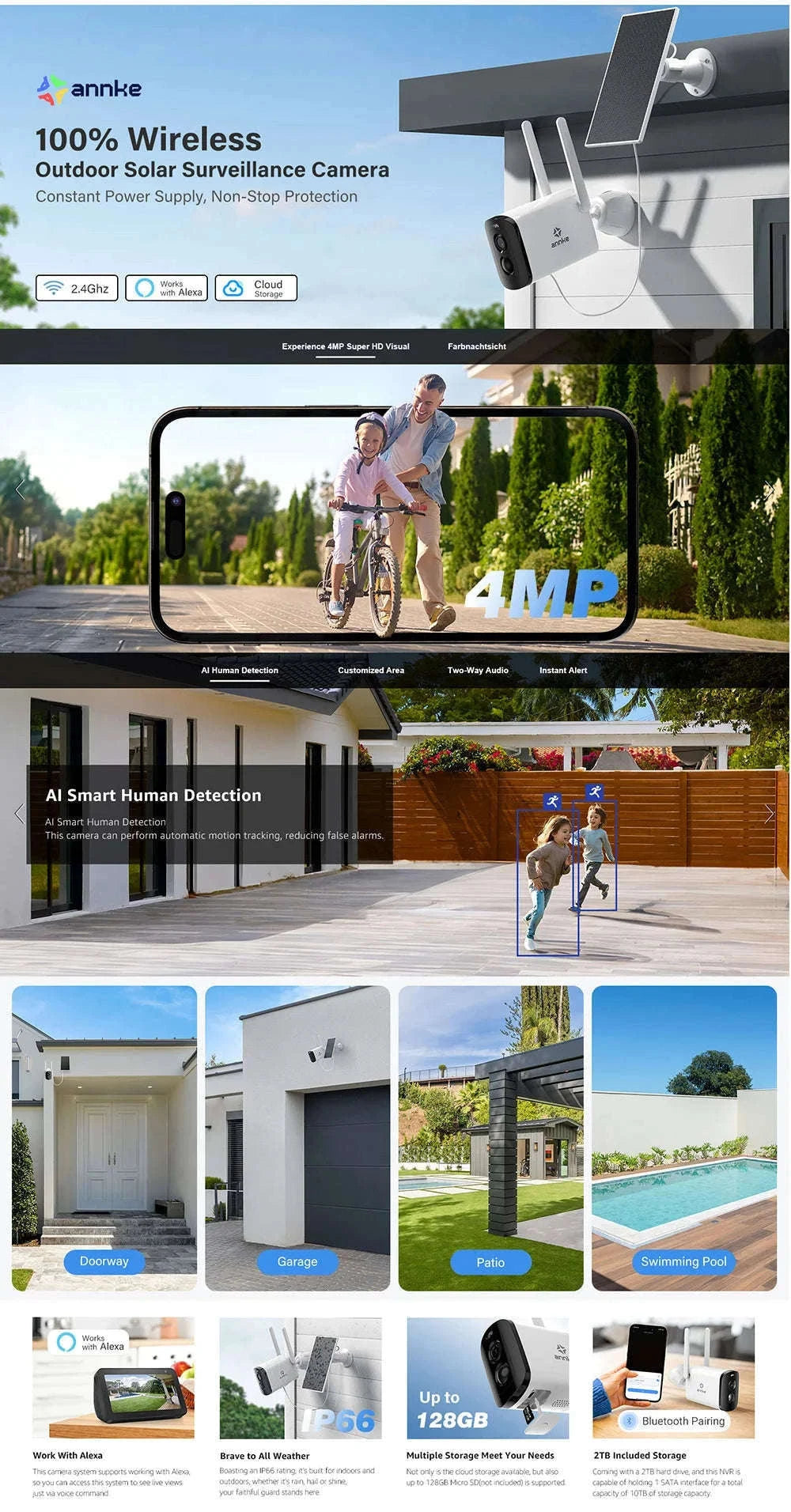 ANNKE 4MP Solar Wireless Outdoor Security Camera with Color Night Vision-spain