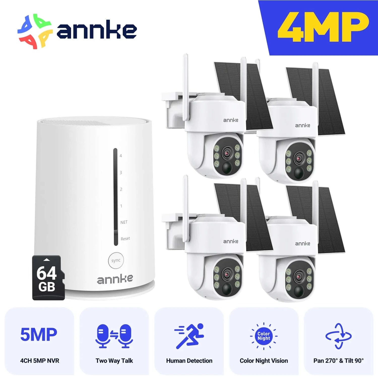 ANNKE 4MP Wireless Security Camera System with Solar Power-No SD Card / United States